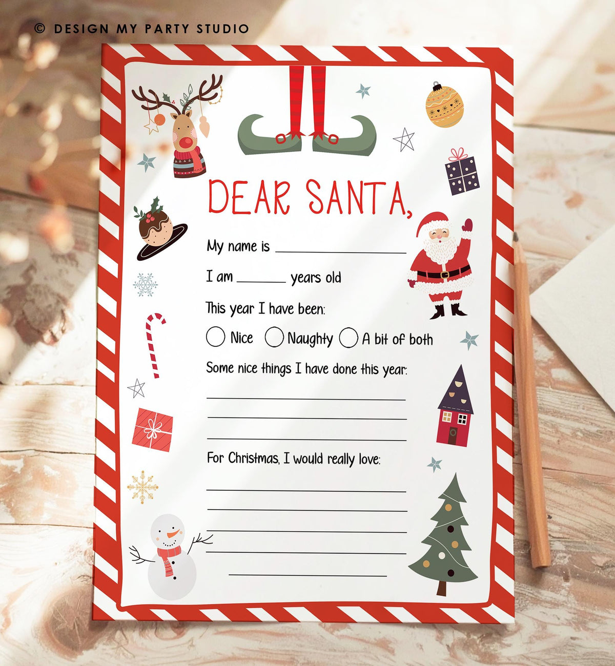 Christmas Wish List Letter to Santa for Kids Christmas Activity Christmas Fun Santa Wish List Printable Digital Instant Download 0496