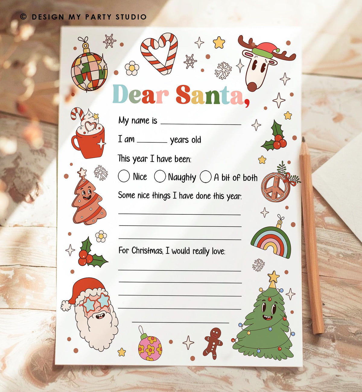 Christmas Wish List Letter to Santa for Kids Christmas Activity Christmas Fun Santa Wish List Printable Digital Instant Download 0522