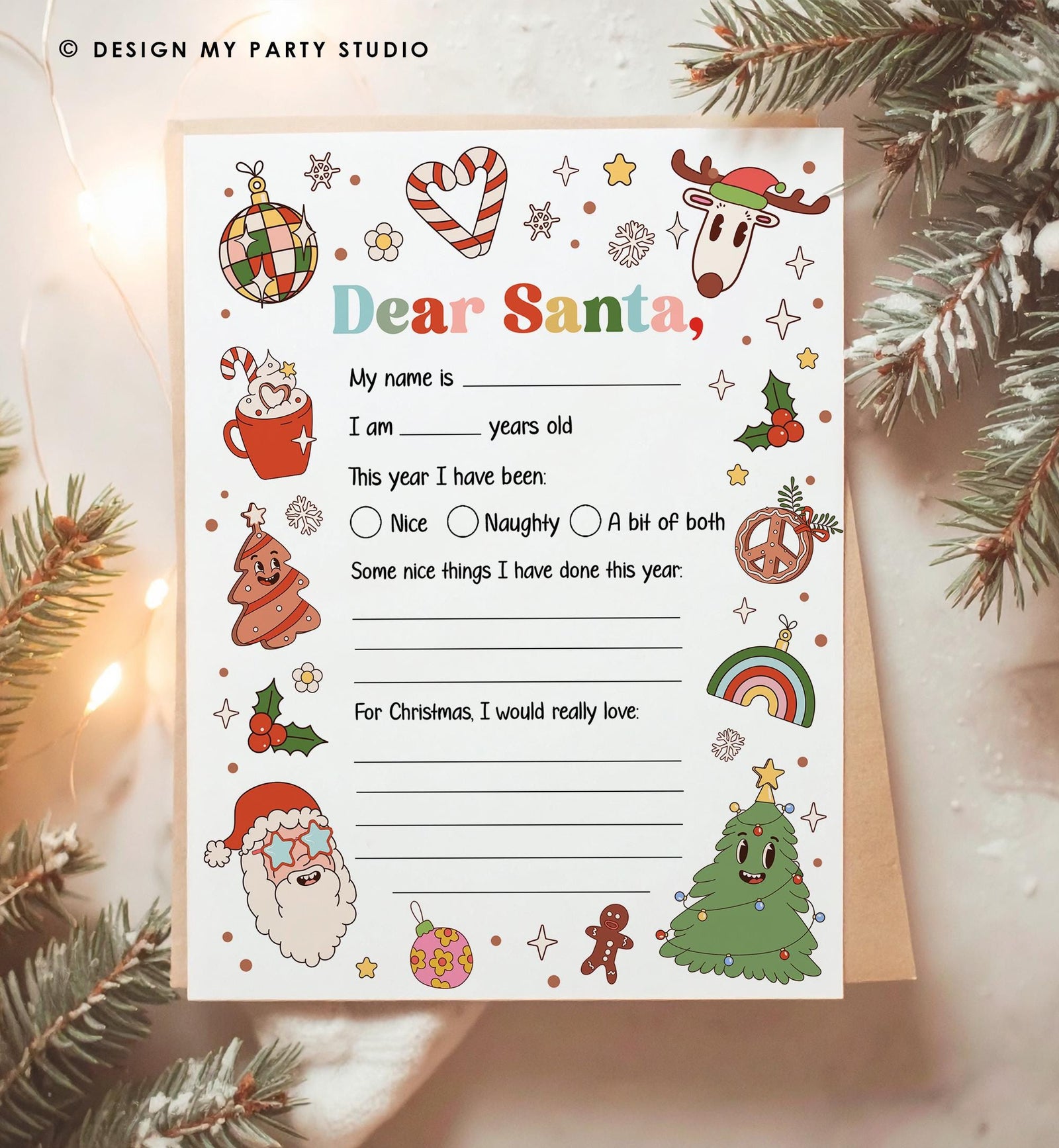 Christmas Wish List Letter to Santa for Kids Christmas Activity Christmas Fun Santa Wish List Printable Digital Instant Download 0522