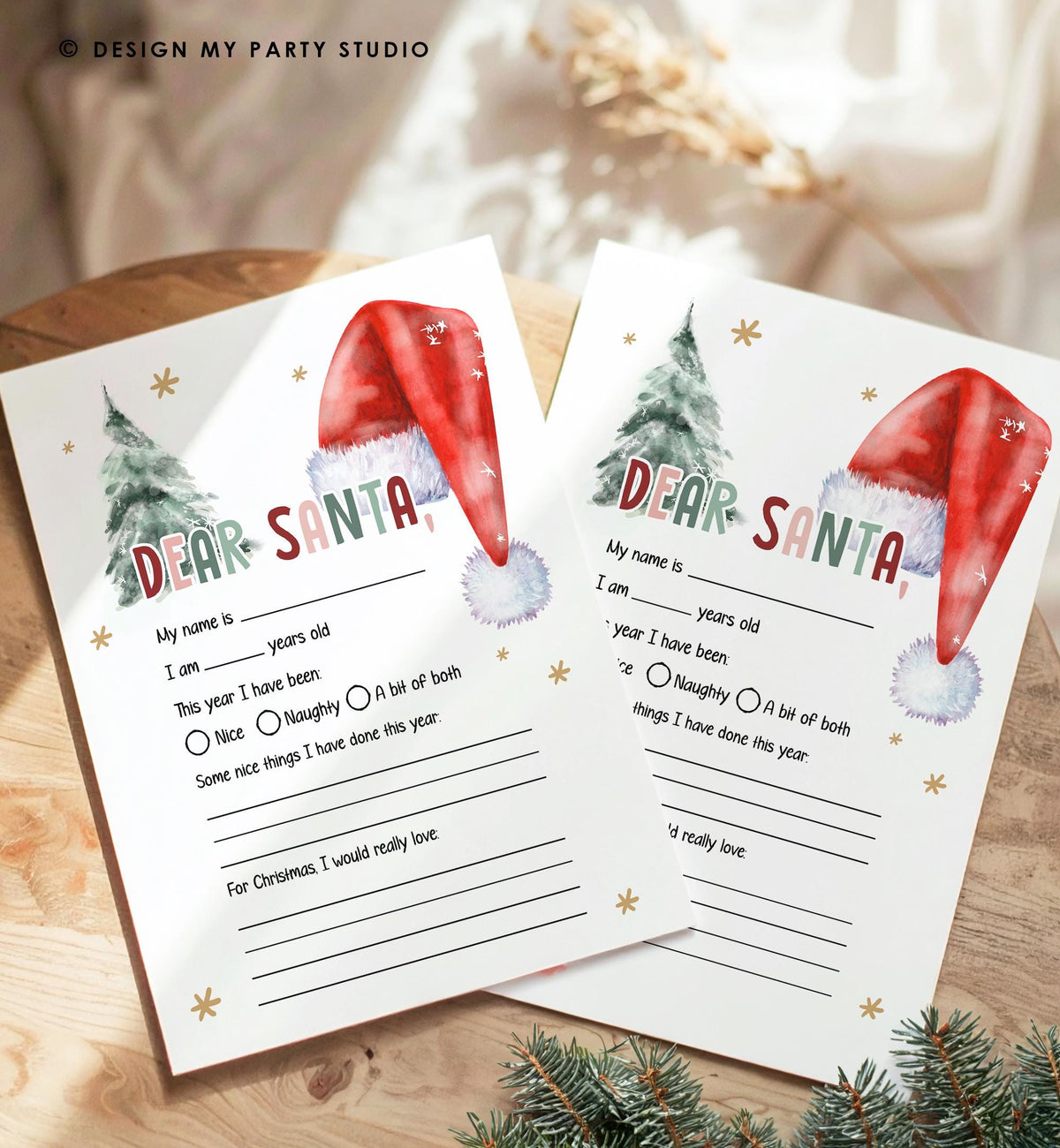Christmas Wish List Letter to Santa for Kids Christmas Activity Christmas Fun Santa Wish List Printable Digital Instant Download 0444