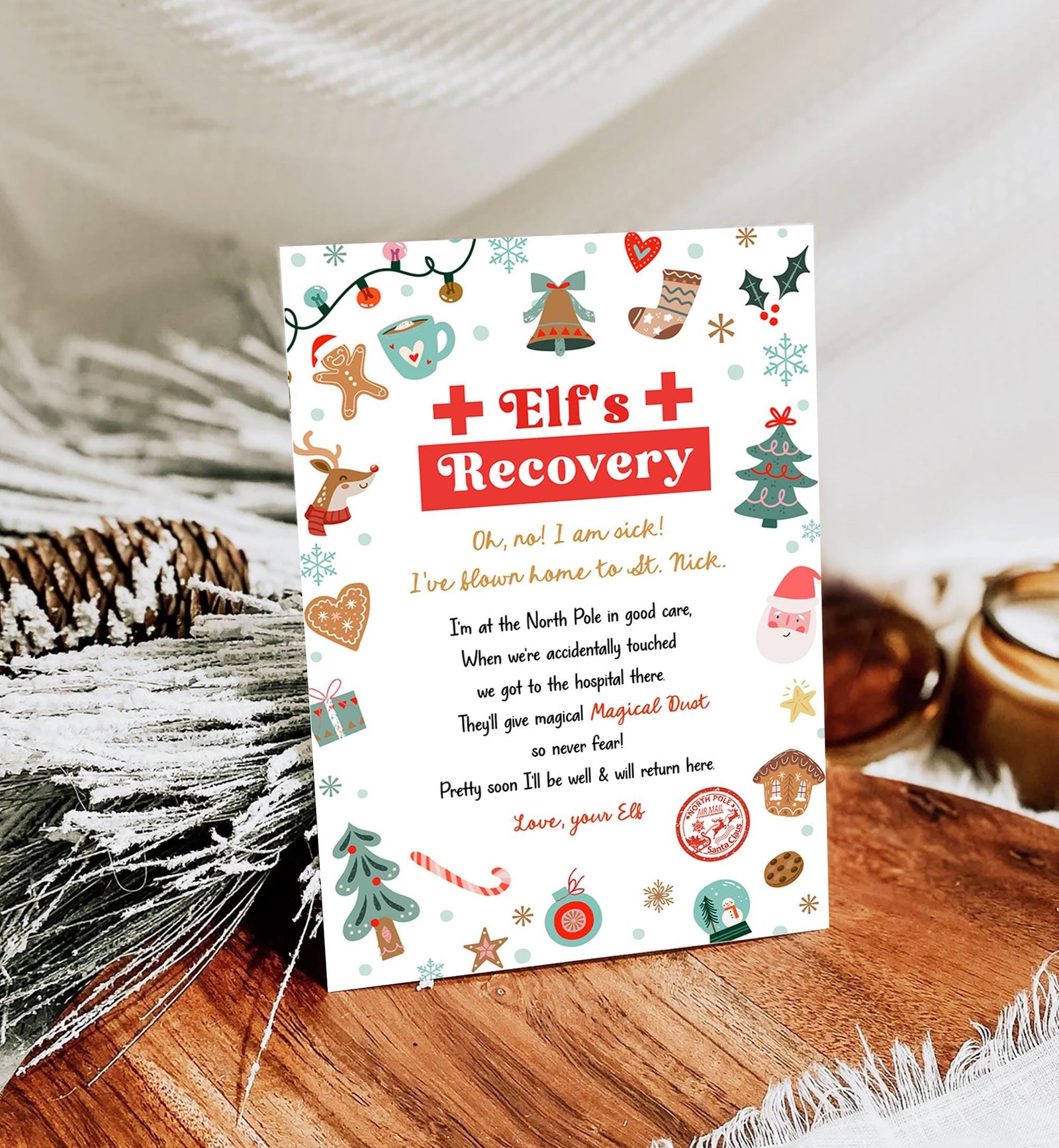 Editable Elf Recovery Letter If Touched and Lost Magic Elf Dust Elf Poem Girl I'm Sick Christmas Elf Xmas Decor Printable Template 0529