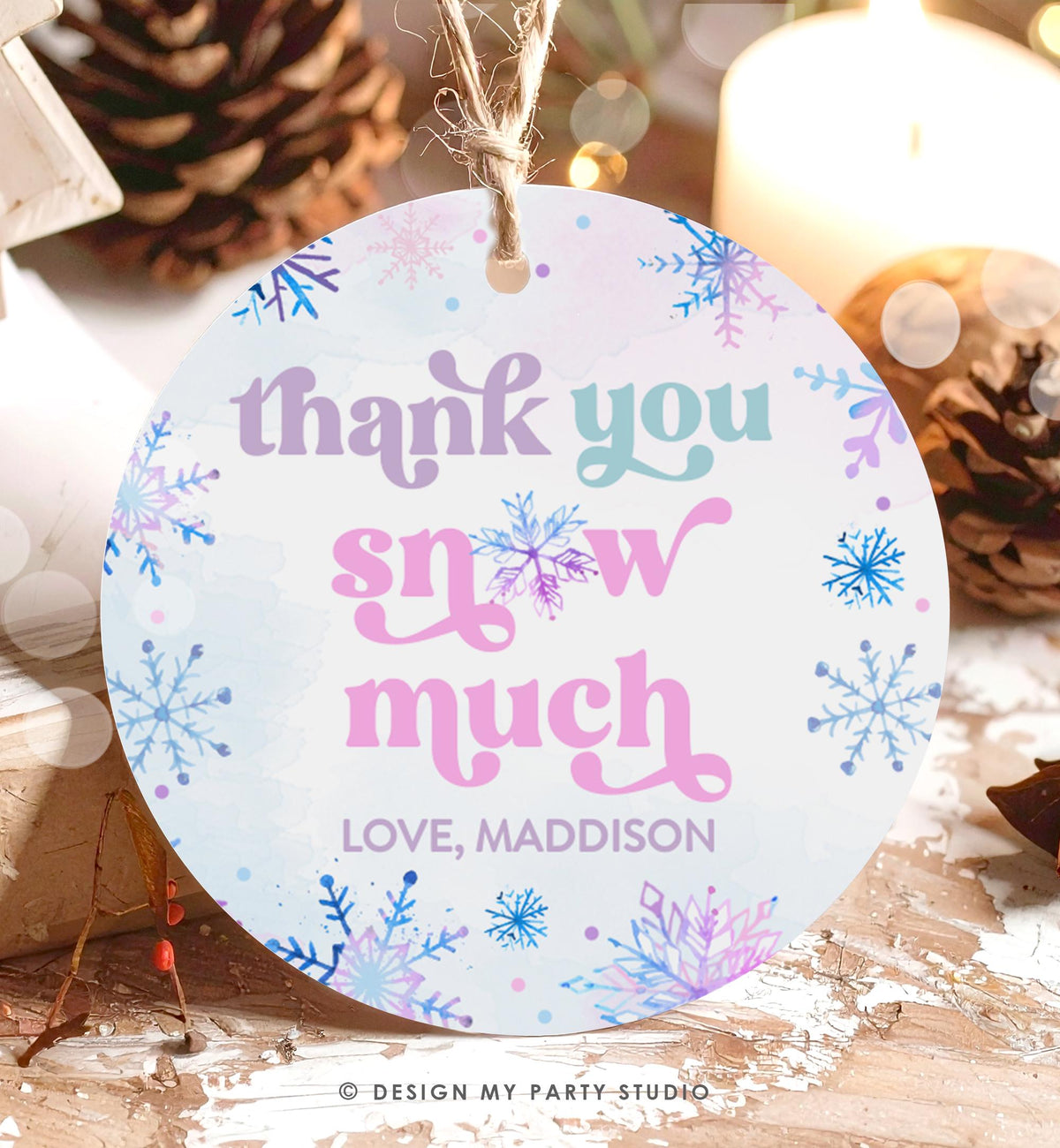 Editable Thank You Snow Much Favor Tag Winter Snowflakes Onederland Wonderland Gift Tag Pink Girl Christmas Digital Template Printable 0518