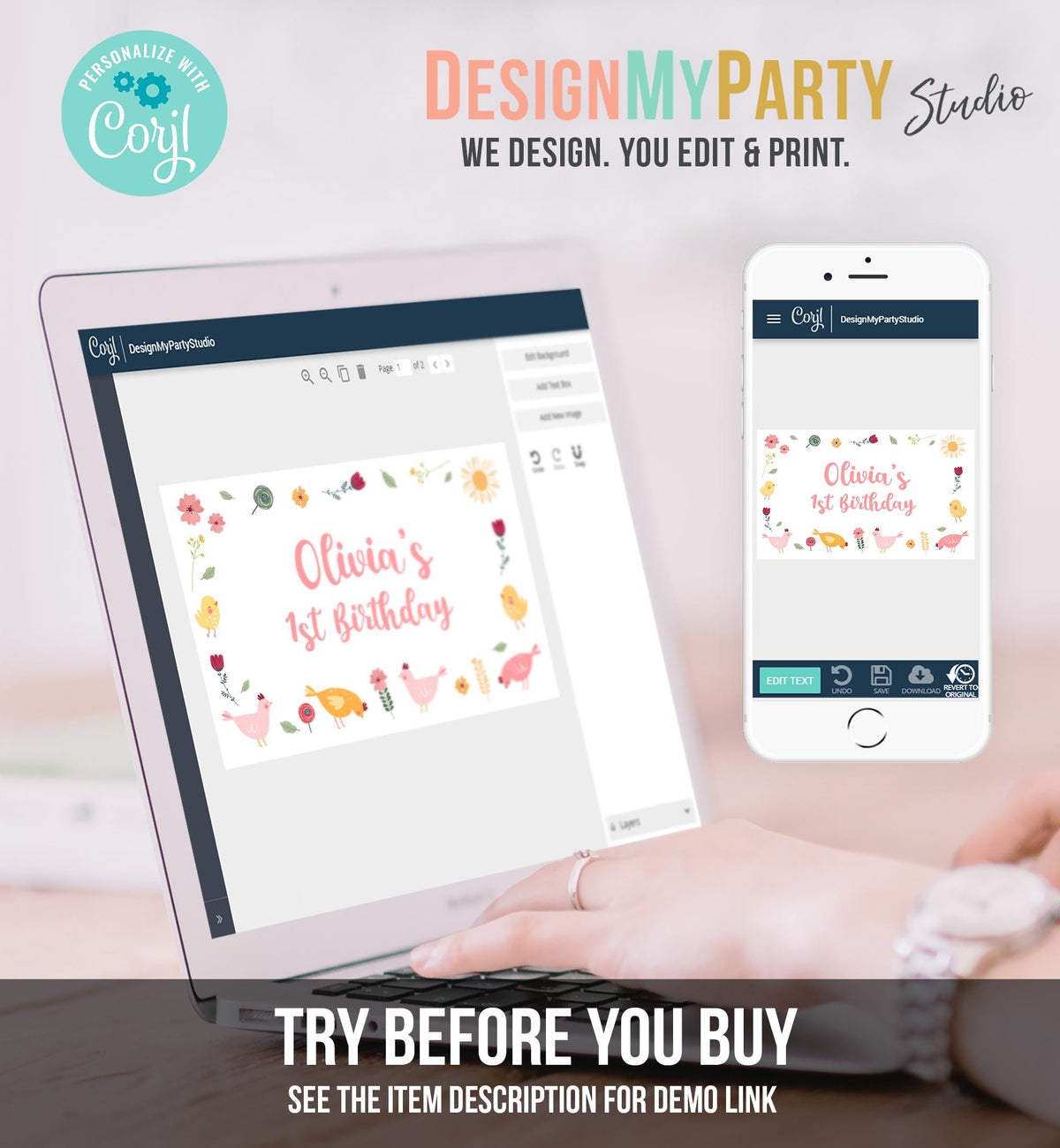 Editable Little Chicken Backdrop Banner Girl Birthday Party Spring Farm Animals Easter Barnyard Digital Download Template Printable 0446
