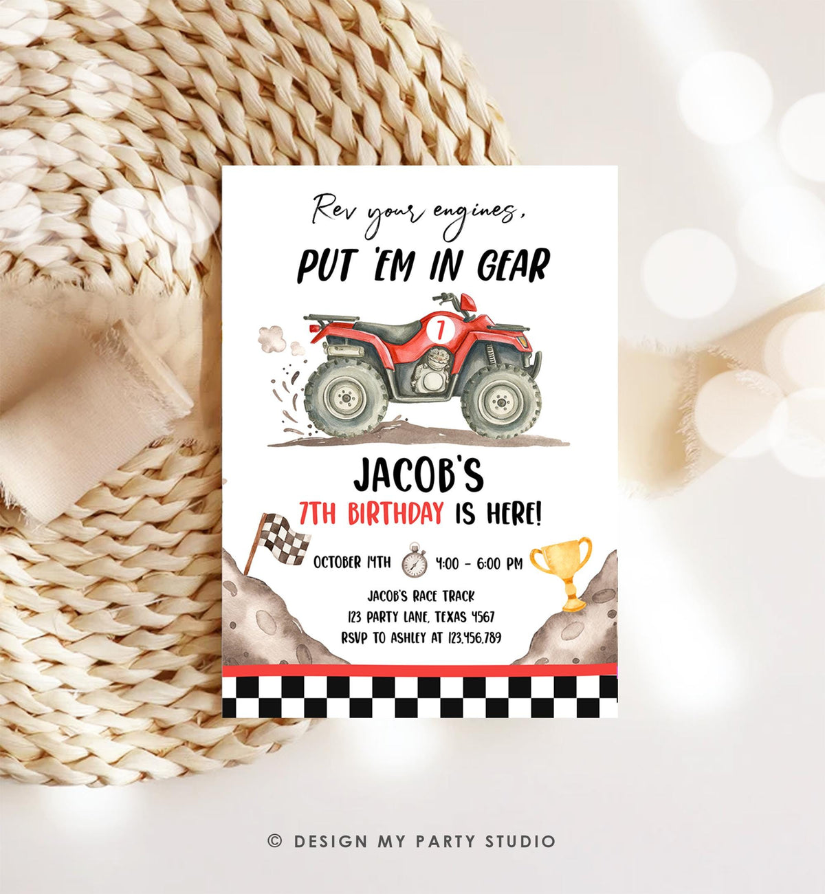 Editable Quad Birthday Invitation ATV Rev Your Engines Race on Over Off-Road Vehicle Red Boy Digital Template Printable 0566