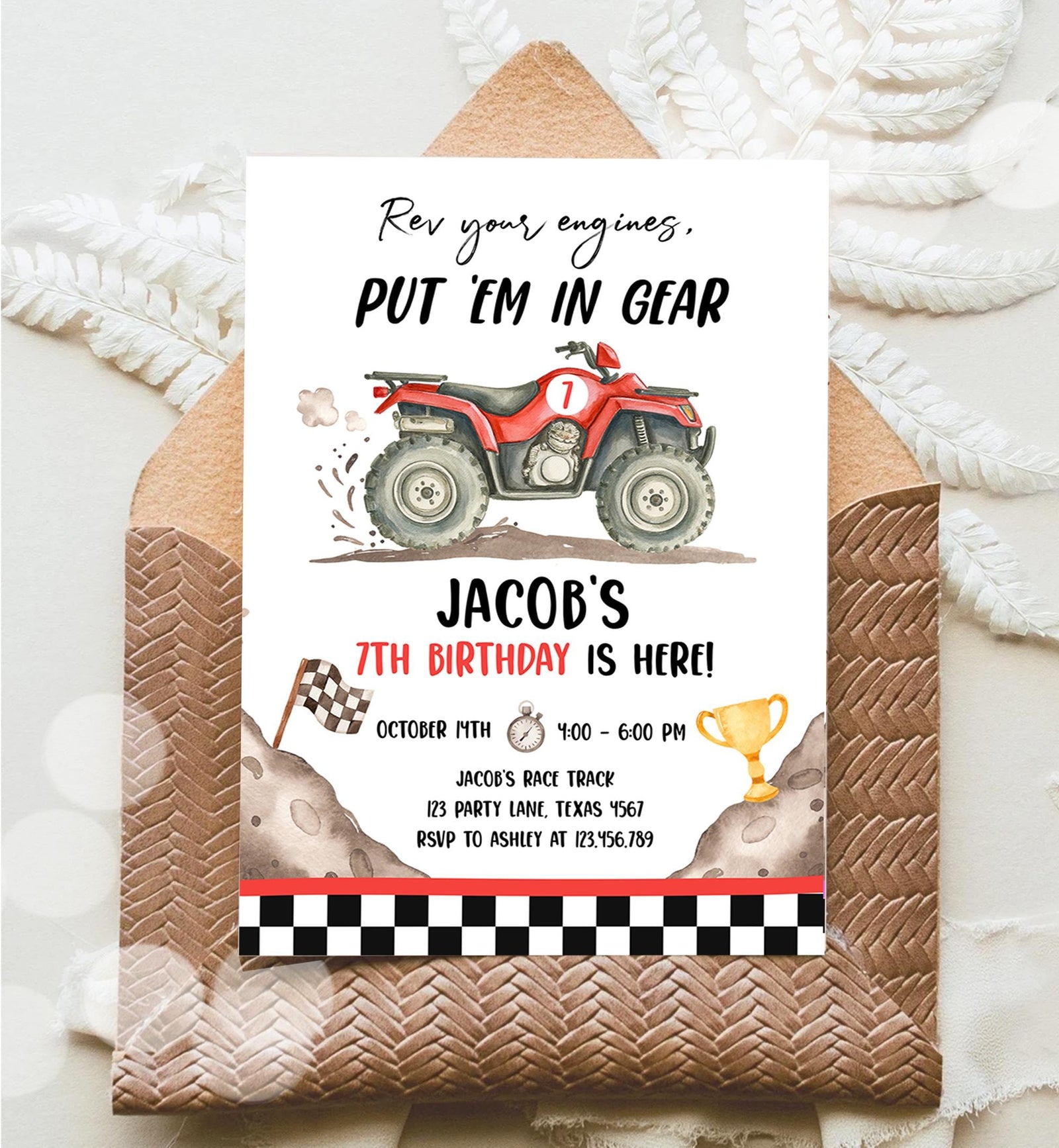 Editable Quad Birthday Invitation ATV Rev Your Engines Race on Over Off-Road Vehicle Red Boy Digital Template Printable 0566
