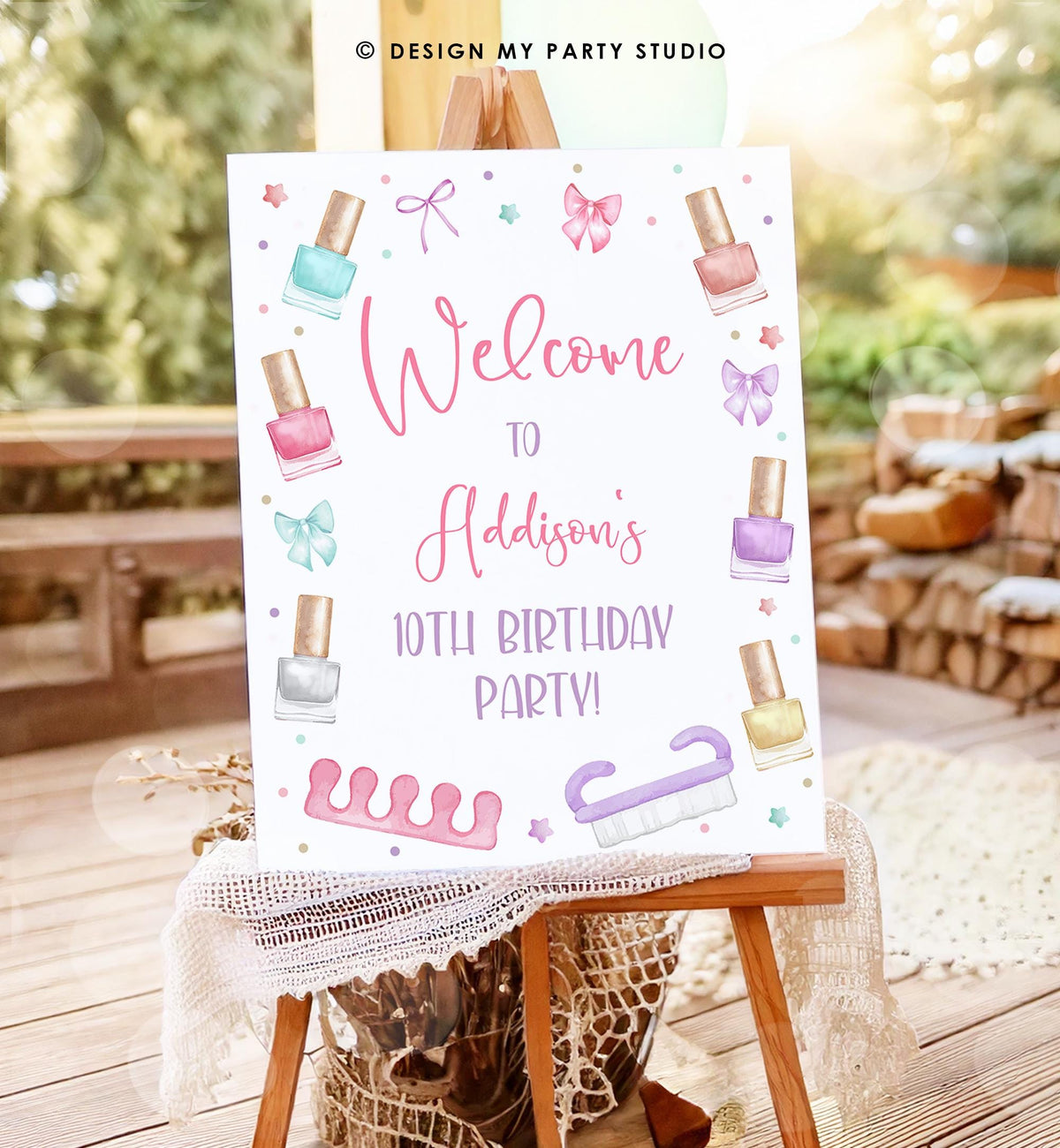 Editable Manicure and Pedicure Welcome Sign Mani-Pedi Party Spa Birthday Girl Nail Salon Polish Pink Digital Template Printable 0562