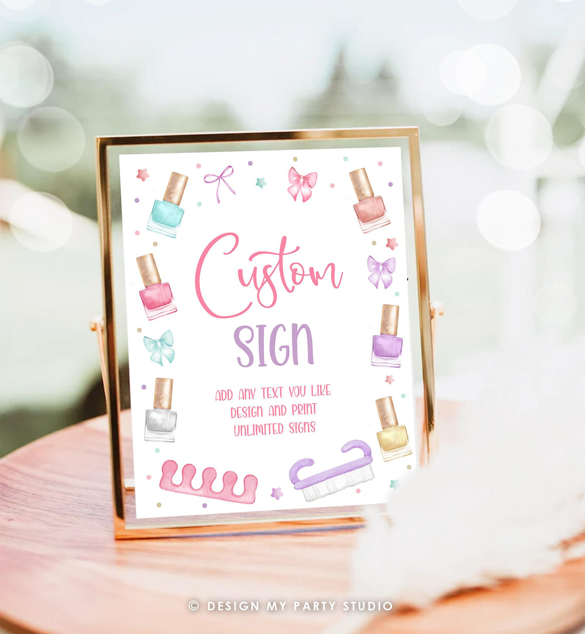 Editable Manicure and Pedicure Custom Sign Mani-Pedi Party Spa Birthday Nail Polish Salon Decor Pink 8x10 Download Template Printable 0562