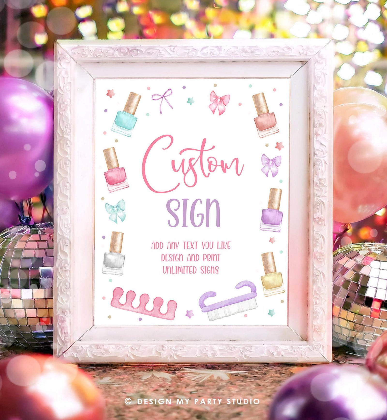 Editable Manicure and Pedicure Custom Sign Mani-Pedi Party Spa Birthday Nail Polish Salon Decor Pink 8x10 Download Template Printable 0562