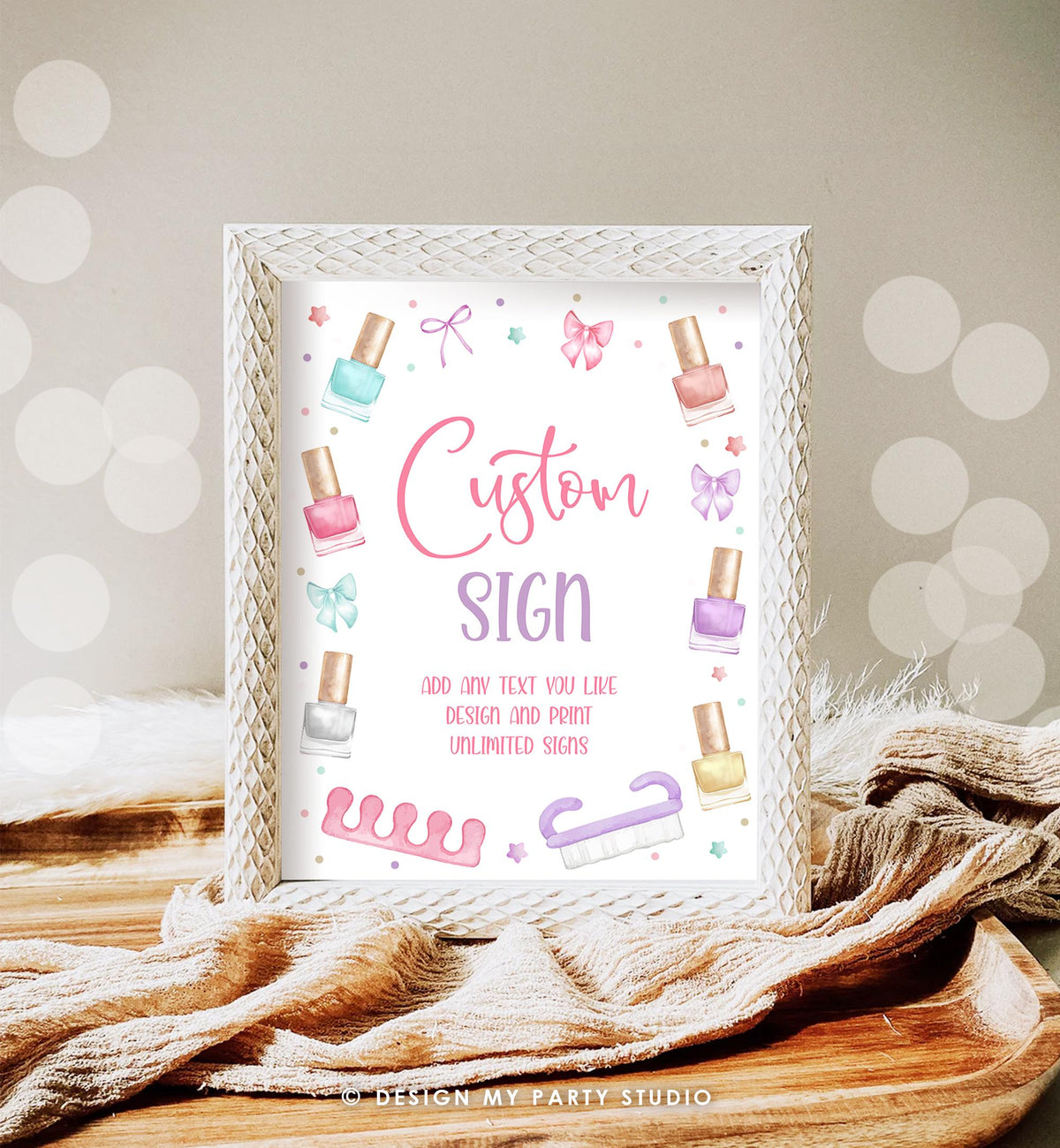 Editable Manicure and Pedicure Custom Sign Mani-Pedi Party Spa Birthday Nail Polish Salon Decor Pink 8x10 Download Template Printable 0562