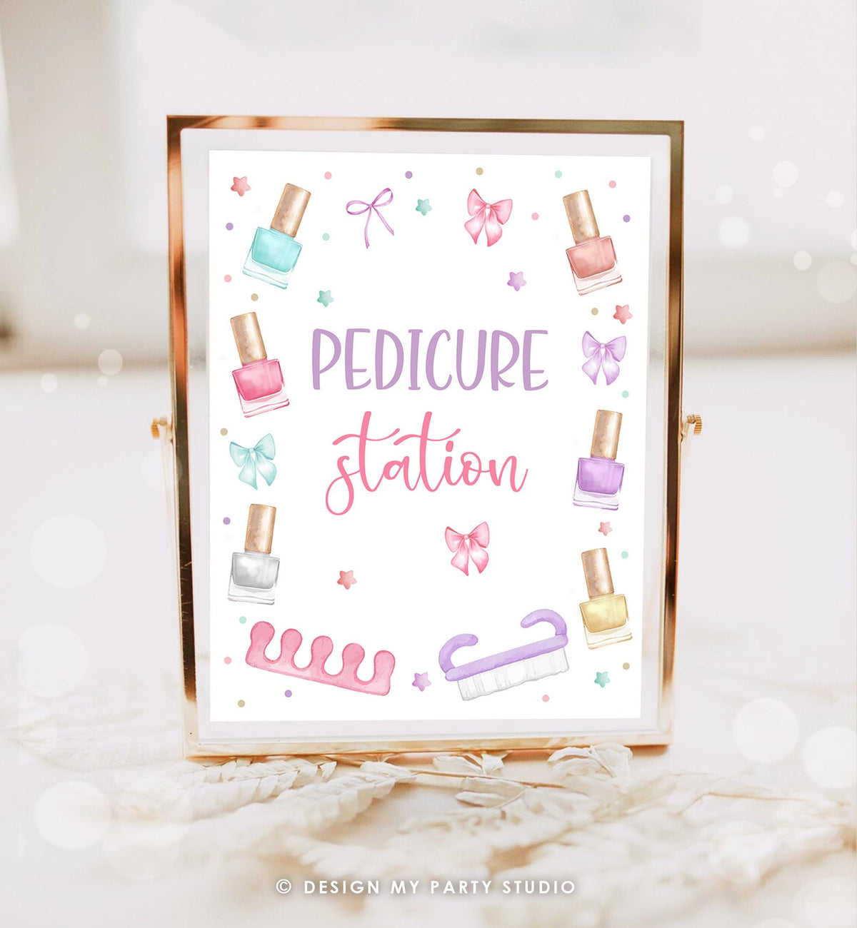 Pedicure Station Party Sign Mani-Pedi Party Spa Decor Birthday Nail Polish Salon Pink Table Digital Download Printable 0562
