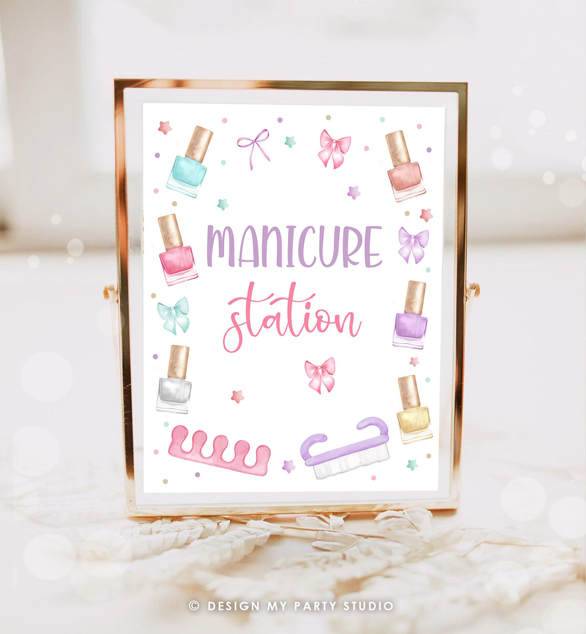 Manicure Station Party Sign Mani-Pedi Party Spa Decor Birthday Nail Polish Salon Pink Table Digital Download Printable 0562