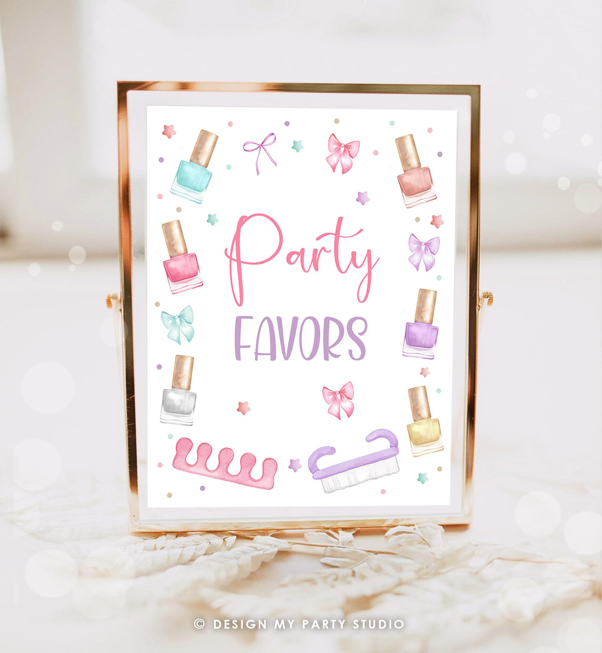 Editable Party Favors Sign Mani-Pedi Party Gifts Spa Decor Birthday Nail Polish Salon Pink Table Instatn Digital Download Printable 0562