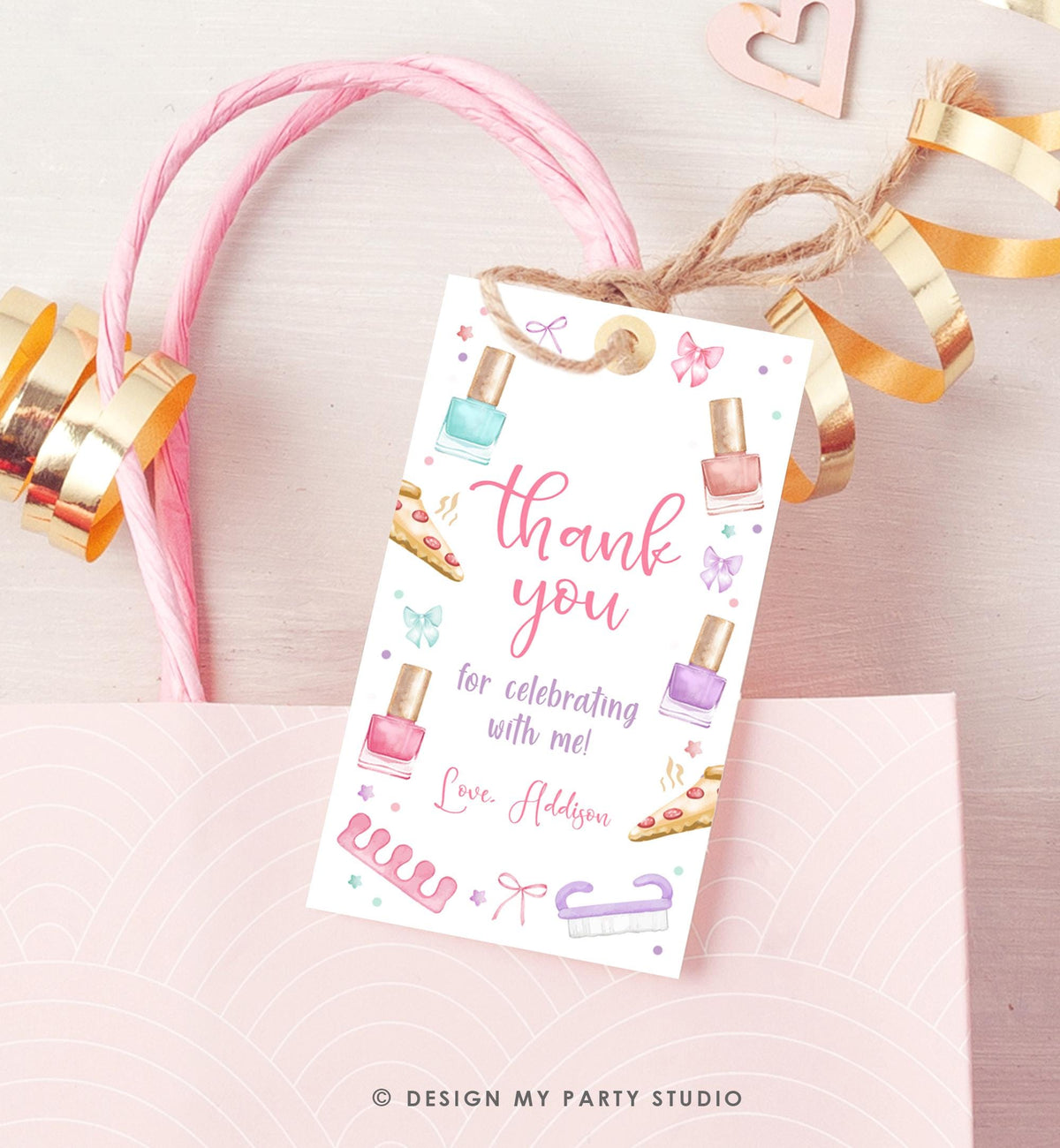 Editable Mani-Pedi Party Favor Tag Nail Polish Salon Pizza Manicure Pedicure Spa Thank You Gift Digital Download Template Printable 0562