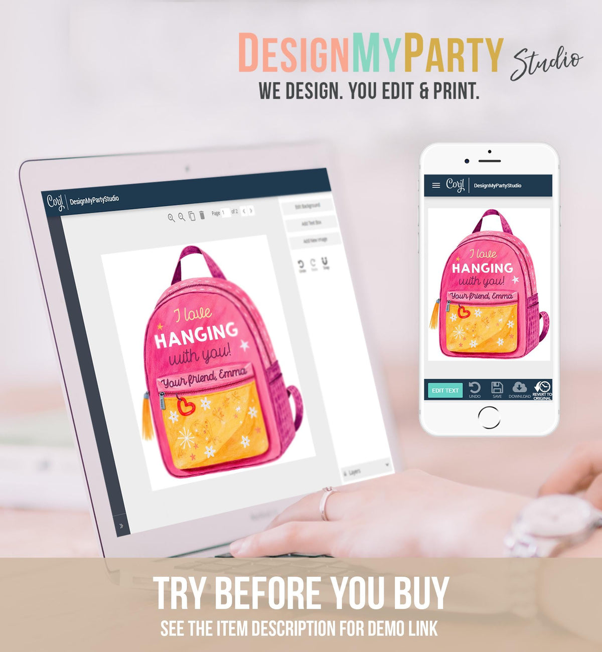 Editable Valentine's Day Keychain Gift Tag Pink Kids School Classroom Gift Backpack Keychain Tag Daycare Digital Download Printable 0370