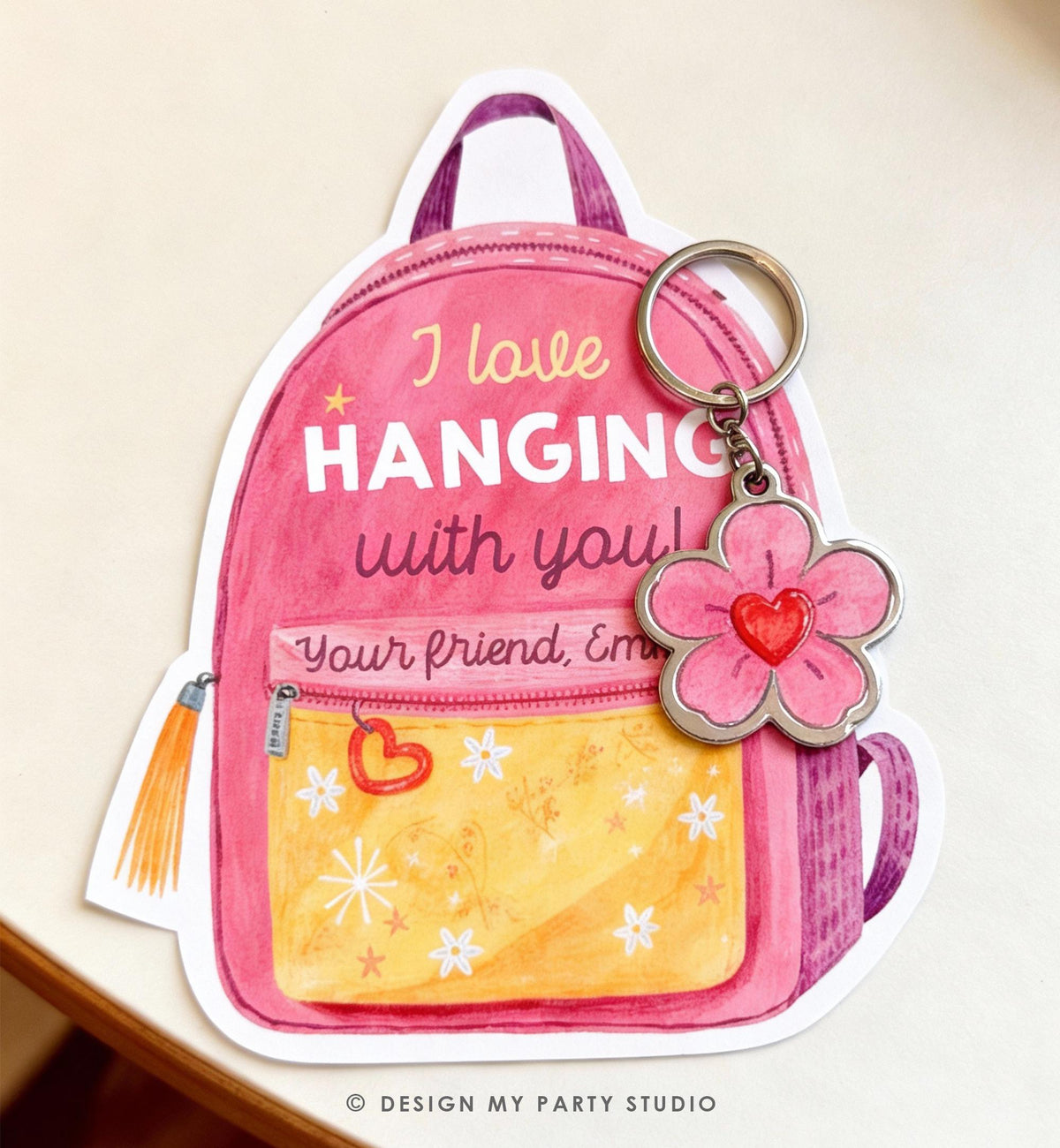 Editable Valentine's Day Keychain Gift Tag Pink Kids School Classroom Gift Backpack Keychain Tag Daycare Digital Download Printable 0370