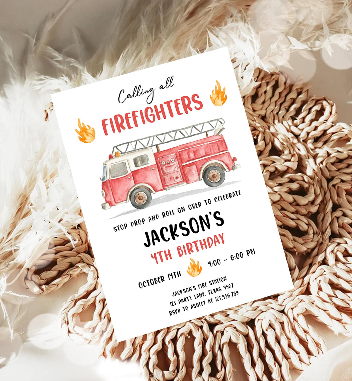 Editable Calling All Firefighters Birthday Invitation Firetruck Fire Truck Boy Birthday Party Digital Download Evite Template Printable 0564