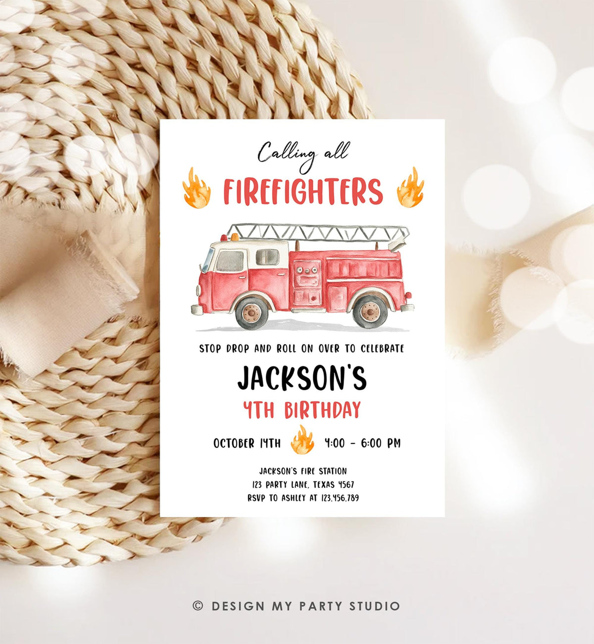 Editable Calling All Firefighters Birthday Invitation Firetruck Fire Truck Boy Birthday Party Digital Download Evite Template Printable 0564