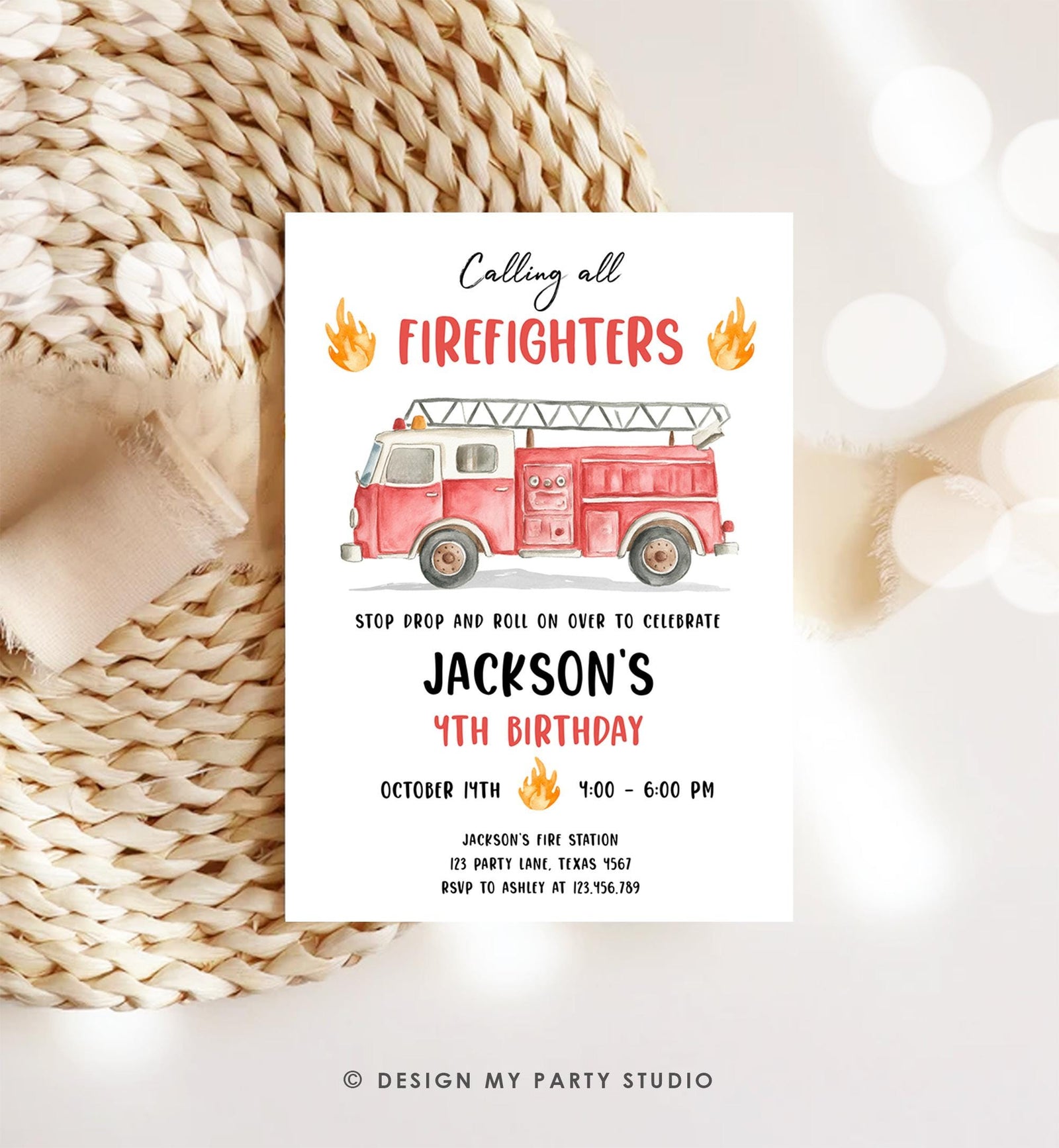 Editable Calling All Firefighters Birthday Invitation Firetruck Fire Truck Boy Birthday Party Digital Download Evite Template Printable 0564