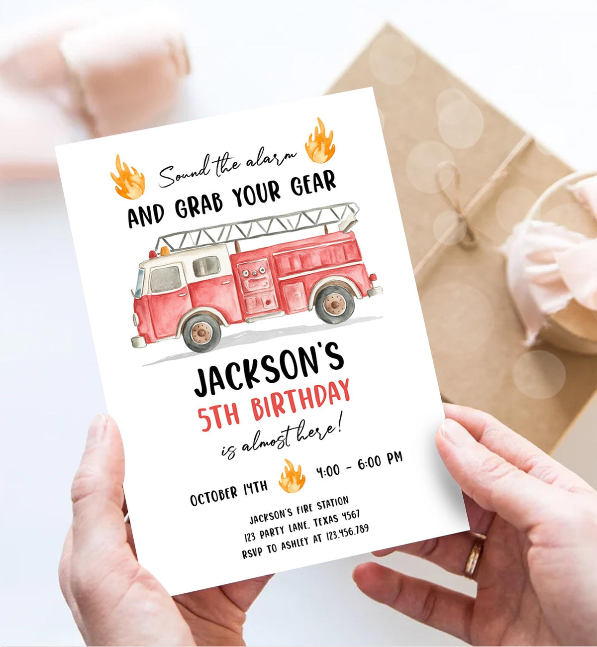 Editable Firetruck Birthday Invitation Boy Fire Truck Firefighter Fire Engine Sound the Alarm Digital Download Evite Template Printable 0564