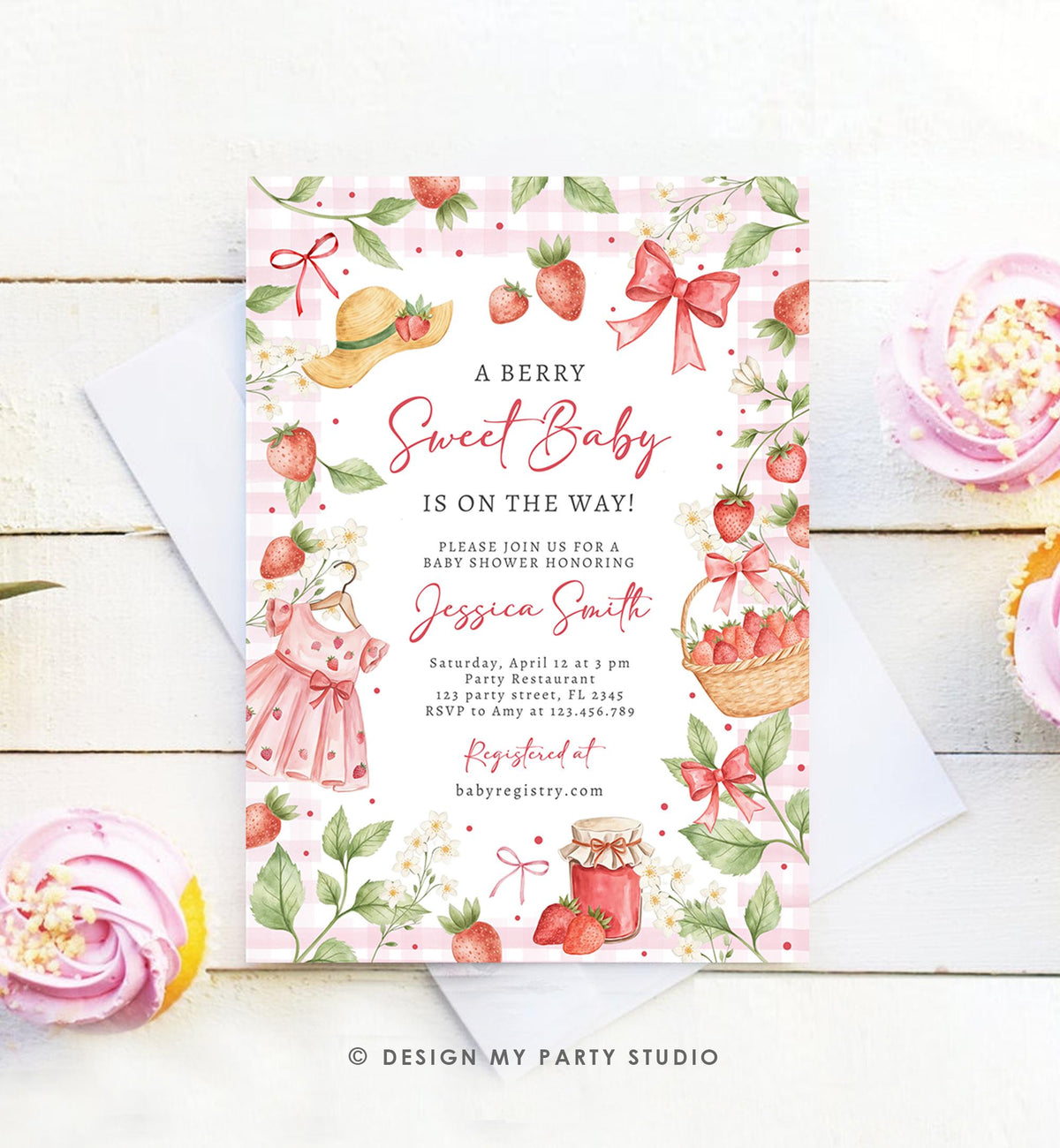 Editable Strawberry Baby Shower Invitation Cute Berry Sweet Baby Girl Strawberries Summer Digital Download Template Printable 0567