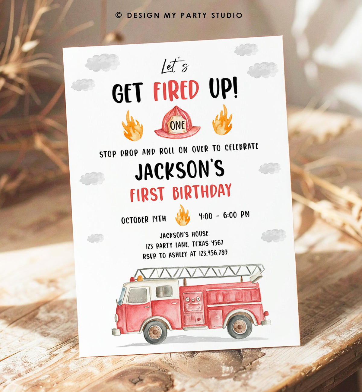 Editable Get Fired Up Birthday Invitation Firefighters Firetruck Fire Truck Boy Birthday Party Digital Evite Template Printable 0564