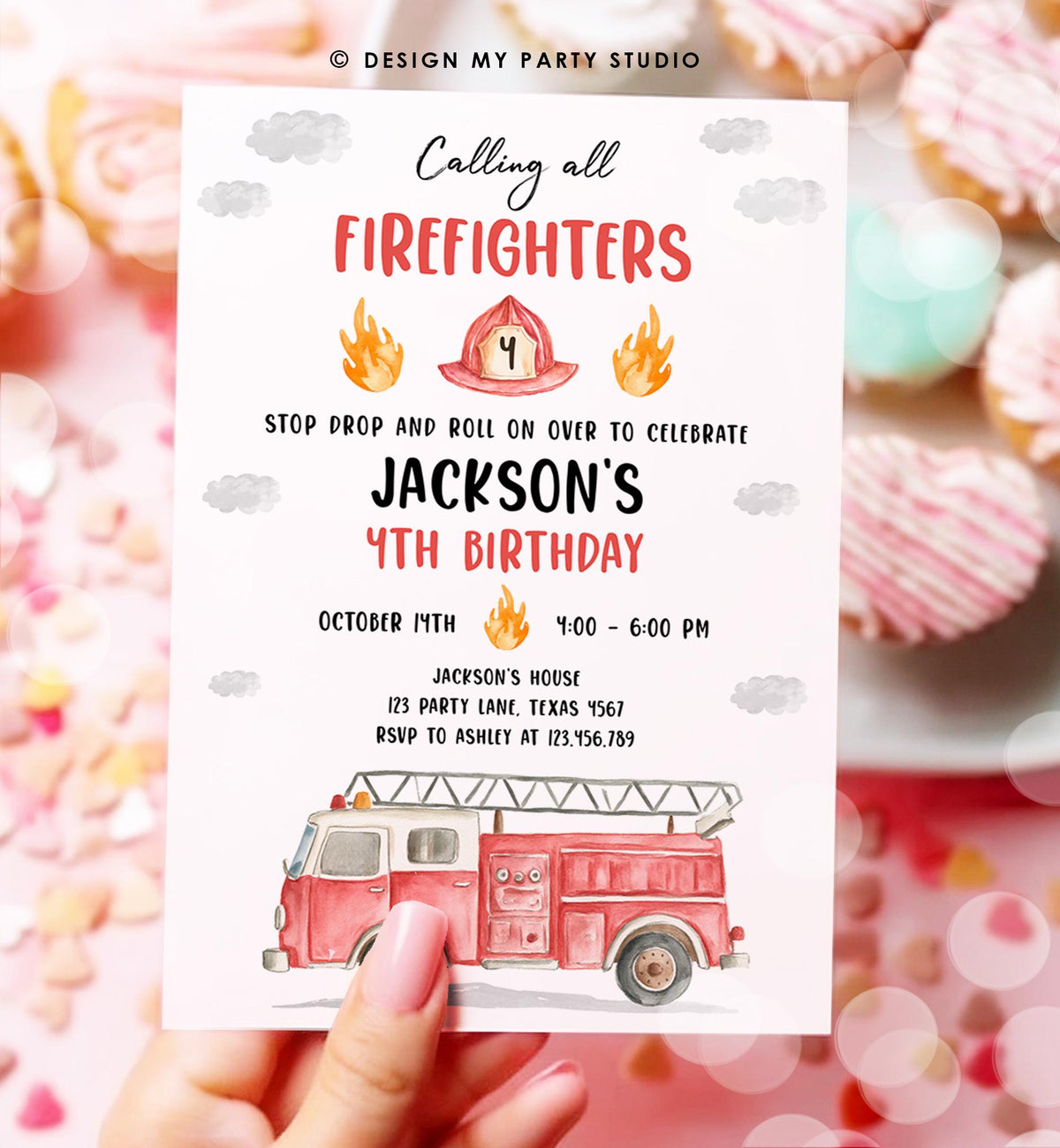 Editable Calling All Firefighters Birthday Invitation Firetruck Fire Truck Boy Birthday Party Digital Download Evite Template Printable 0564