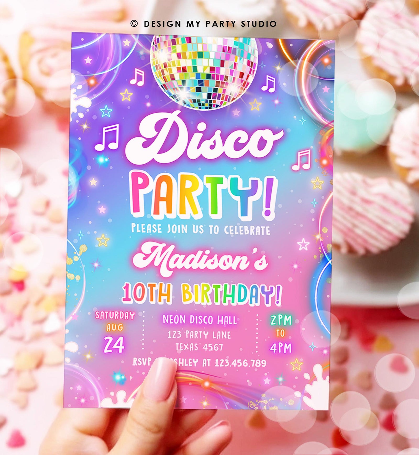 Editable Disco Party Birthday Invitation Neon Glow Let's Glow Crazy Girl Retro Groovy Digital Download Evite Template Printable 0568