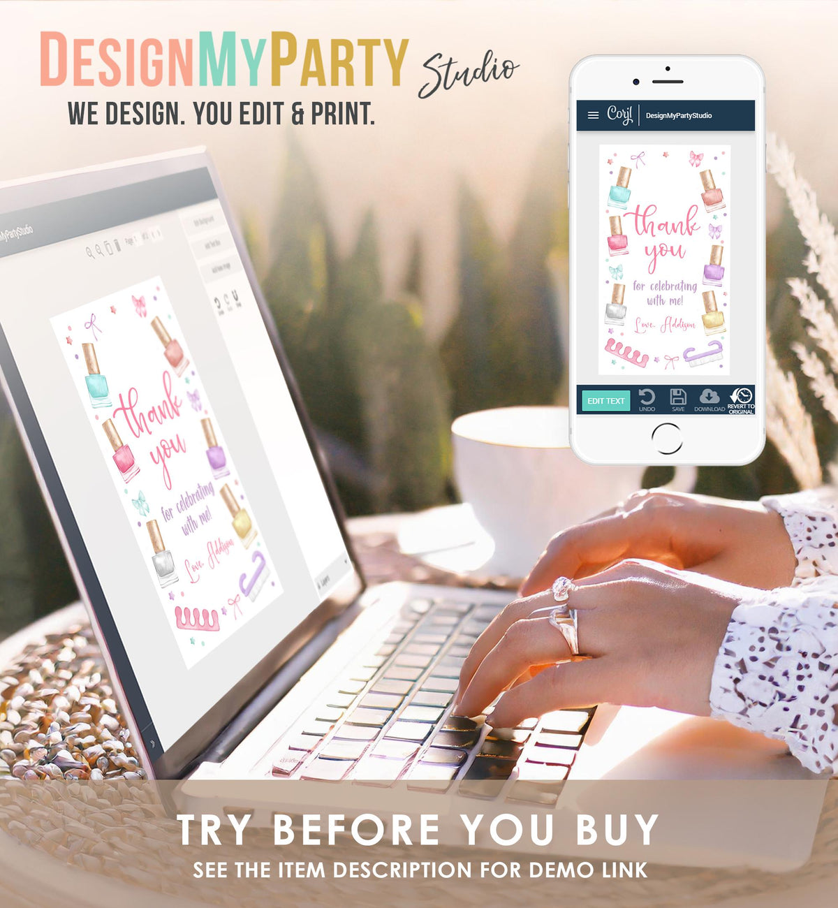 Editable Mani-Pedi Party Favor Tag Nail Polish Salon Manicure Pedicure Spa Party Thank You Gift Digital Download Template Printable 0562