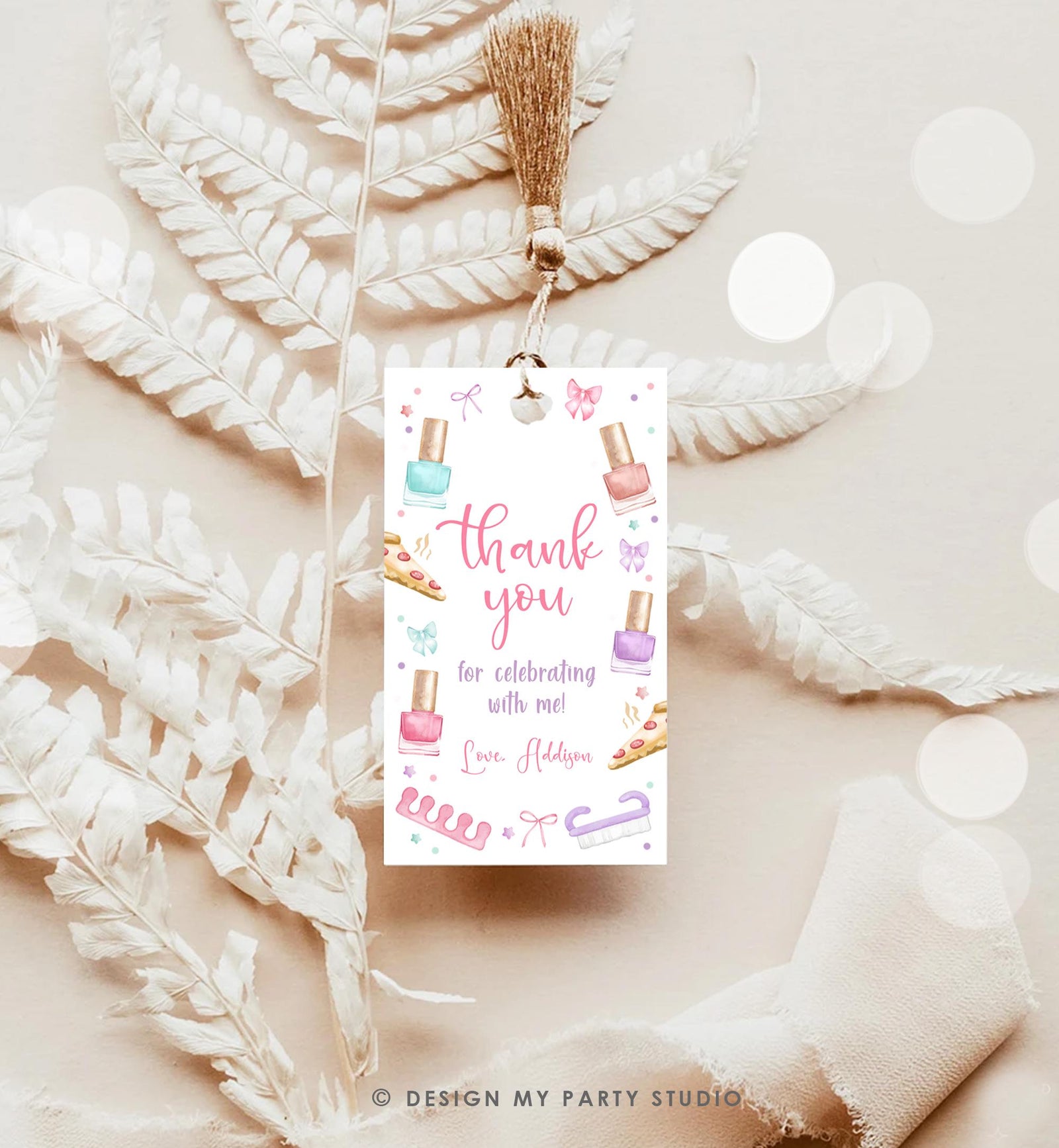 Editable Mani-Pedi Party Favor Tag Nail Polish Salon Pizza Manicure Pedicure Spa Thank You Gift Digital Download Template Printable 0562