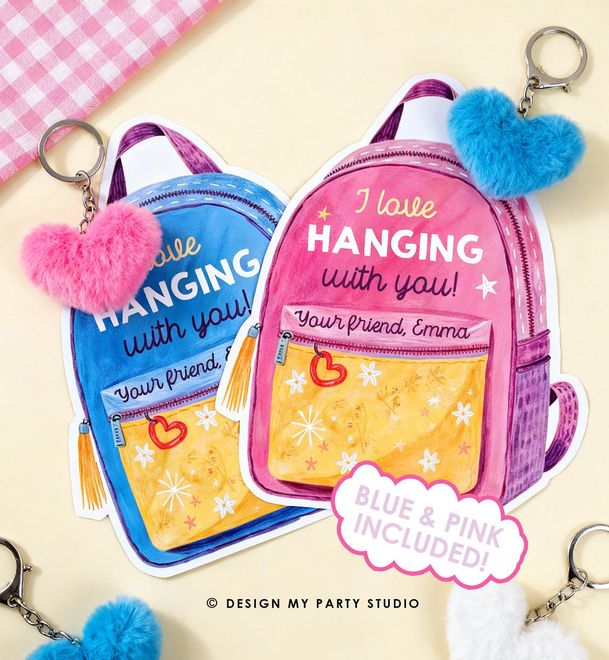 Editable Valentine's Day Keychain Gift Tag Kids School Classroom Gift Backpack Keychain Tag Daycare Digital Download Printable 0370