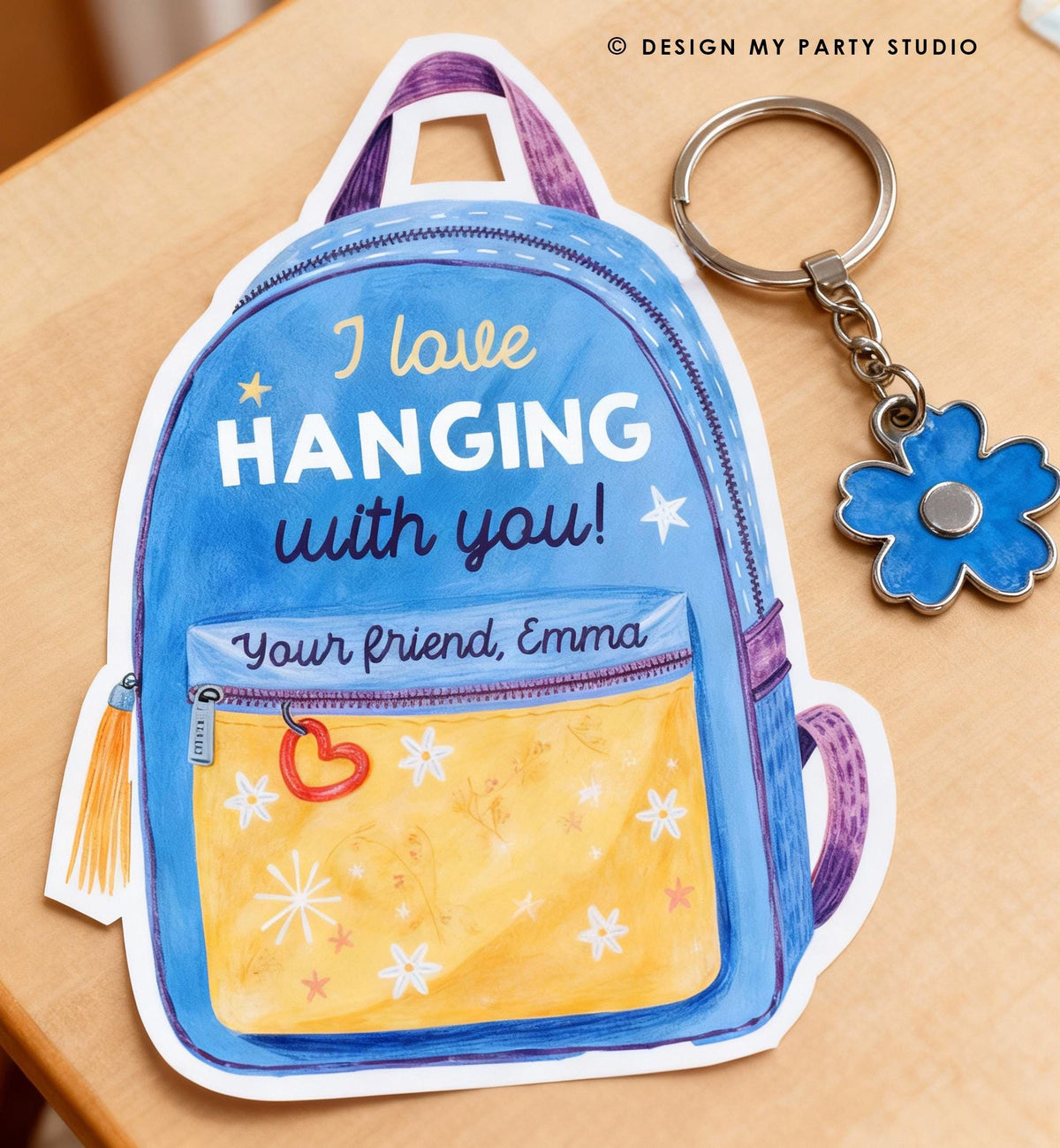 Editable Valentine's Day Keychain Gift Tag Blue Kids School Classroom Gift Backpack Keychain Tag Daycare Digital Download Printable 0370