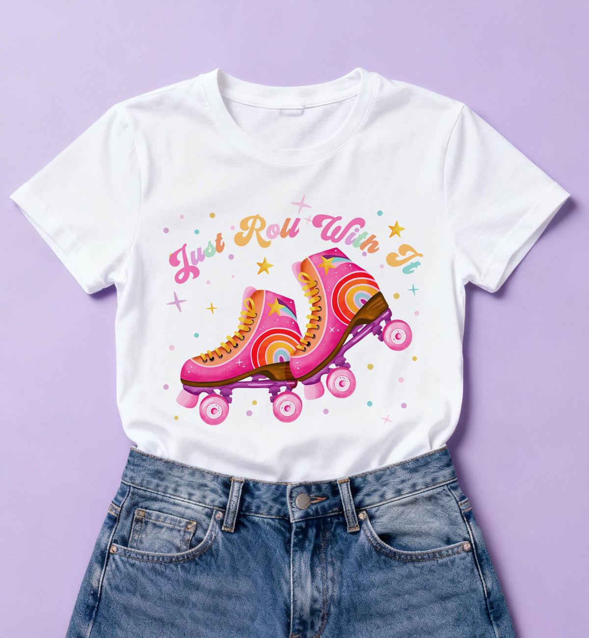 Roller Skating Just Roll With It Retro T-Shirt PNG for Sublimation Skating Lover Shirt Instant Download Digital Download File 0569