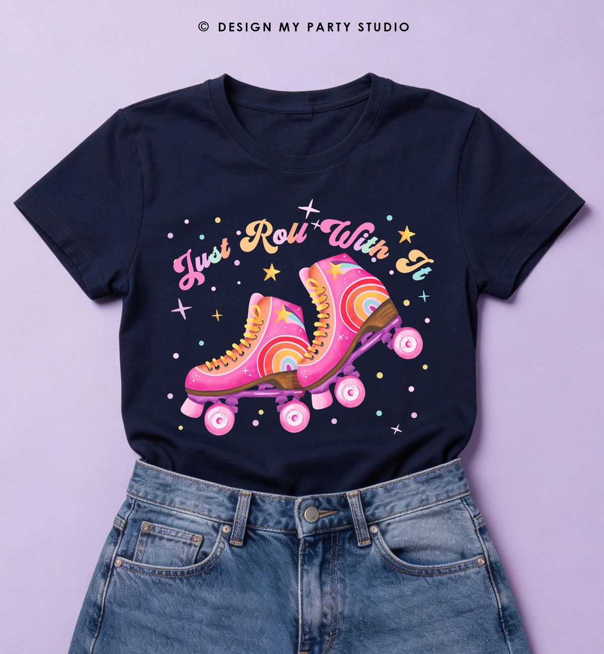 Roller Skating Just Roll With It Retro T-Shirt PNG for Sublimation Skating Lover Shirt Instant Download Digital Download File 0569