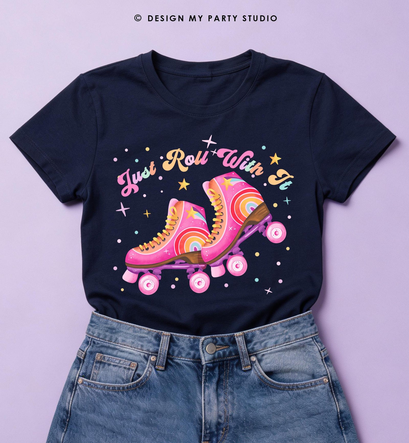 Roller Skating Just Roll With It Retro T-Shirt PNG for Sublimation Skating Lover Shirt Instant Download Digital Download File 0569