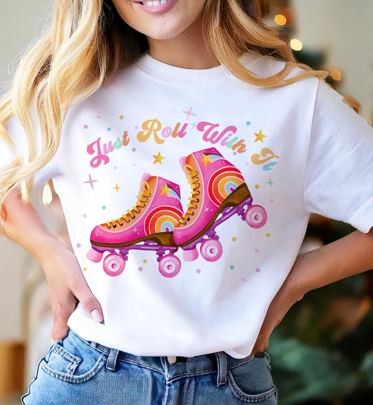 Roller Skating Just Roll With It Retro T-Shirt PNG for Sublimation Skating Lover Shirt Instant Download Digital Download File 0569