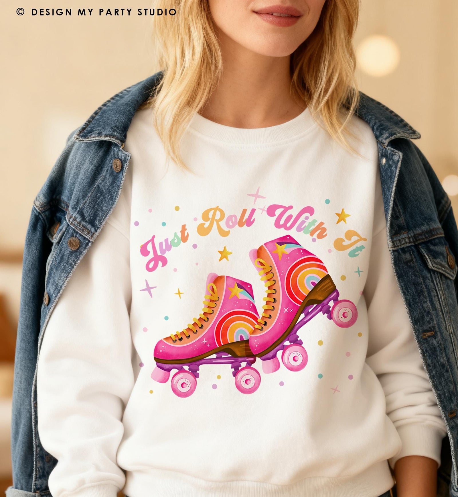 Roller Skating Just Roll With It Retro T-Shirt PNG for Sublimation Skating Lover Shirt Instant Download Digital Download File 0569