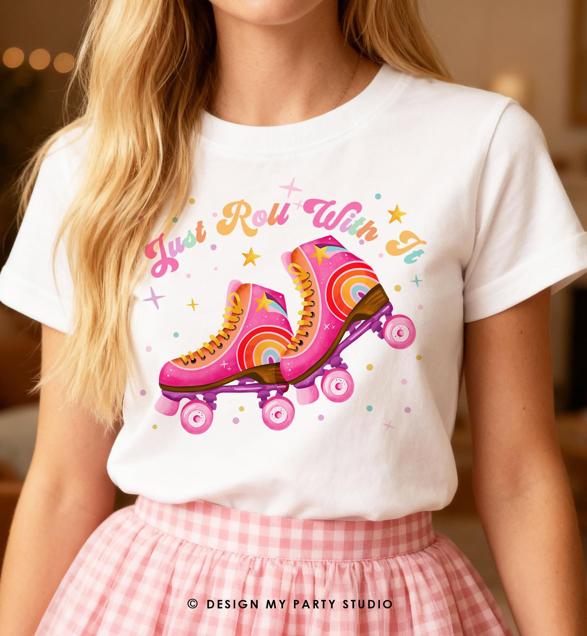 Roller Skating Just Roll With It Retro T-Shirt PNG for Sublimation Skating Lover Shirt Instant Download Digital Download File 0569
