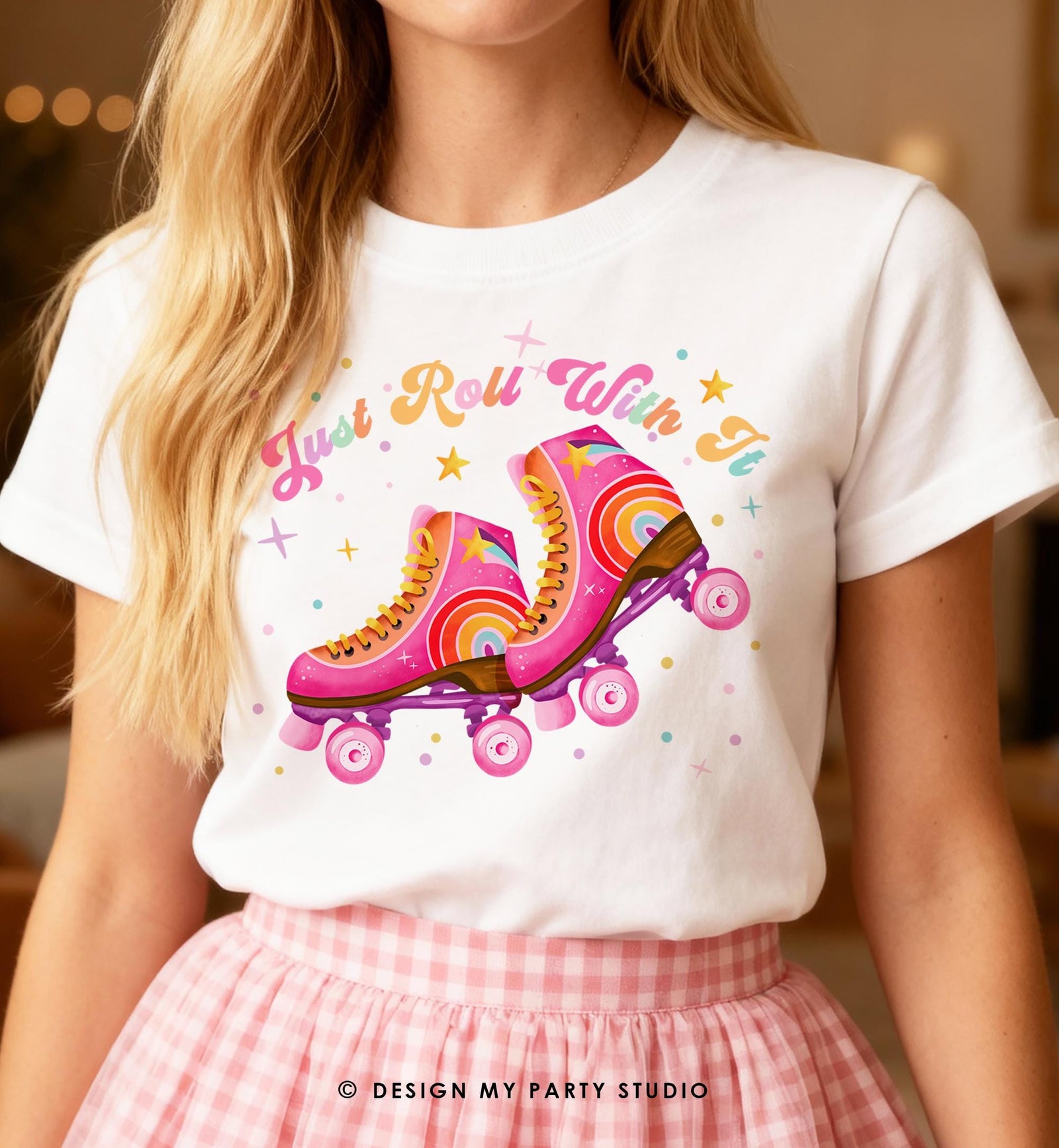 Roller Skating Just Roll With It Retro T-Shirt PNG for Sublimation Skating Lover Shirt Instant Download Digital Download File 0569