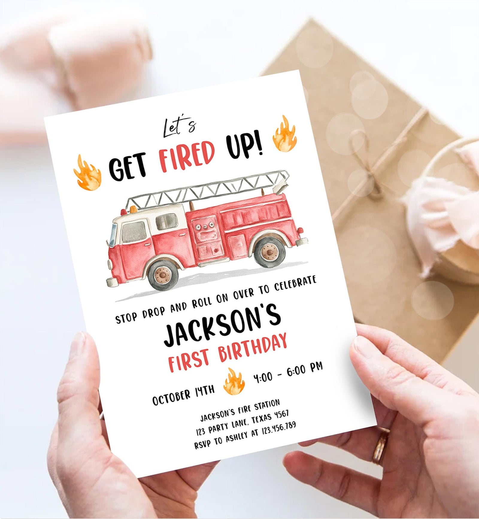 Editable Get Fired Up Birthday Invitation Firefighters Firetruck Fire Truck Boy Birthday Party Digital Evite Template Printable 0564