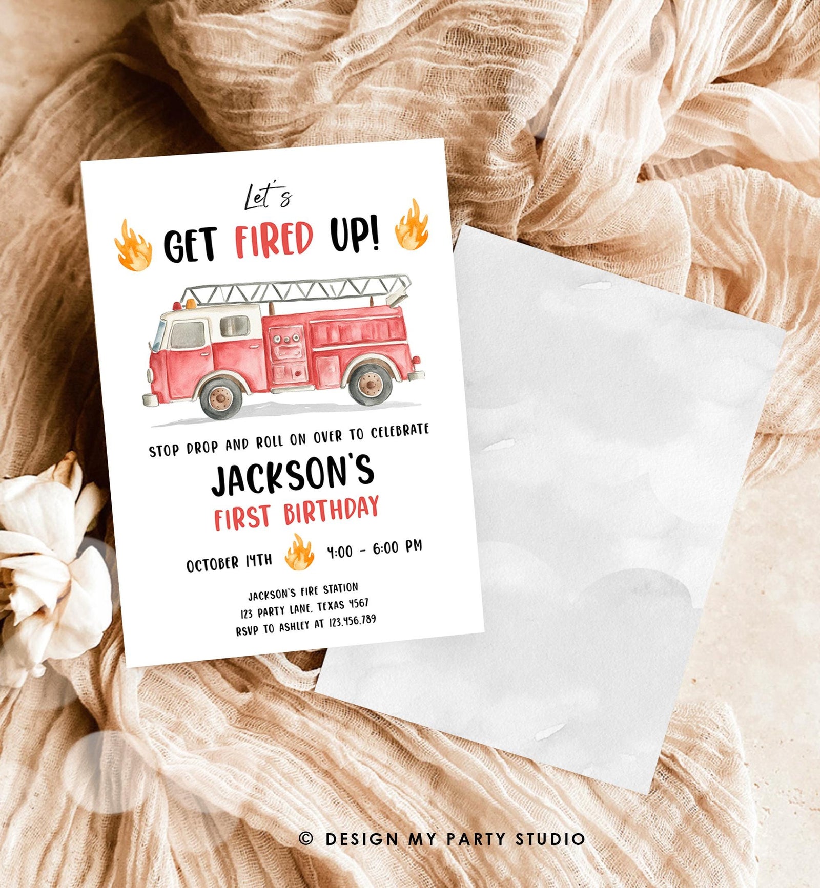 Editable Get Fired Up Birthday Invitation Firefighters Firetruck Fire Truck Boy Birthday Party Digital Evite Template Printable 0564