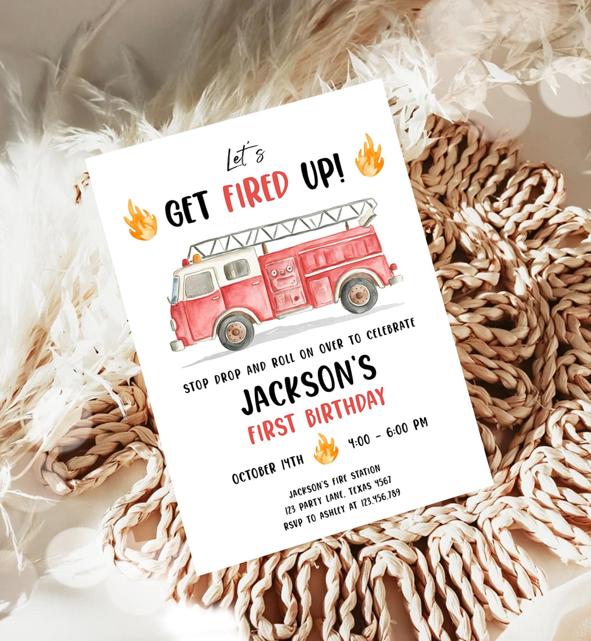 Editable Get Fired Up Birthday Invitation Firefighters Firetruck Fire Truck Boy Birthday Party Digital Evite Template Printable 0564