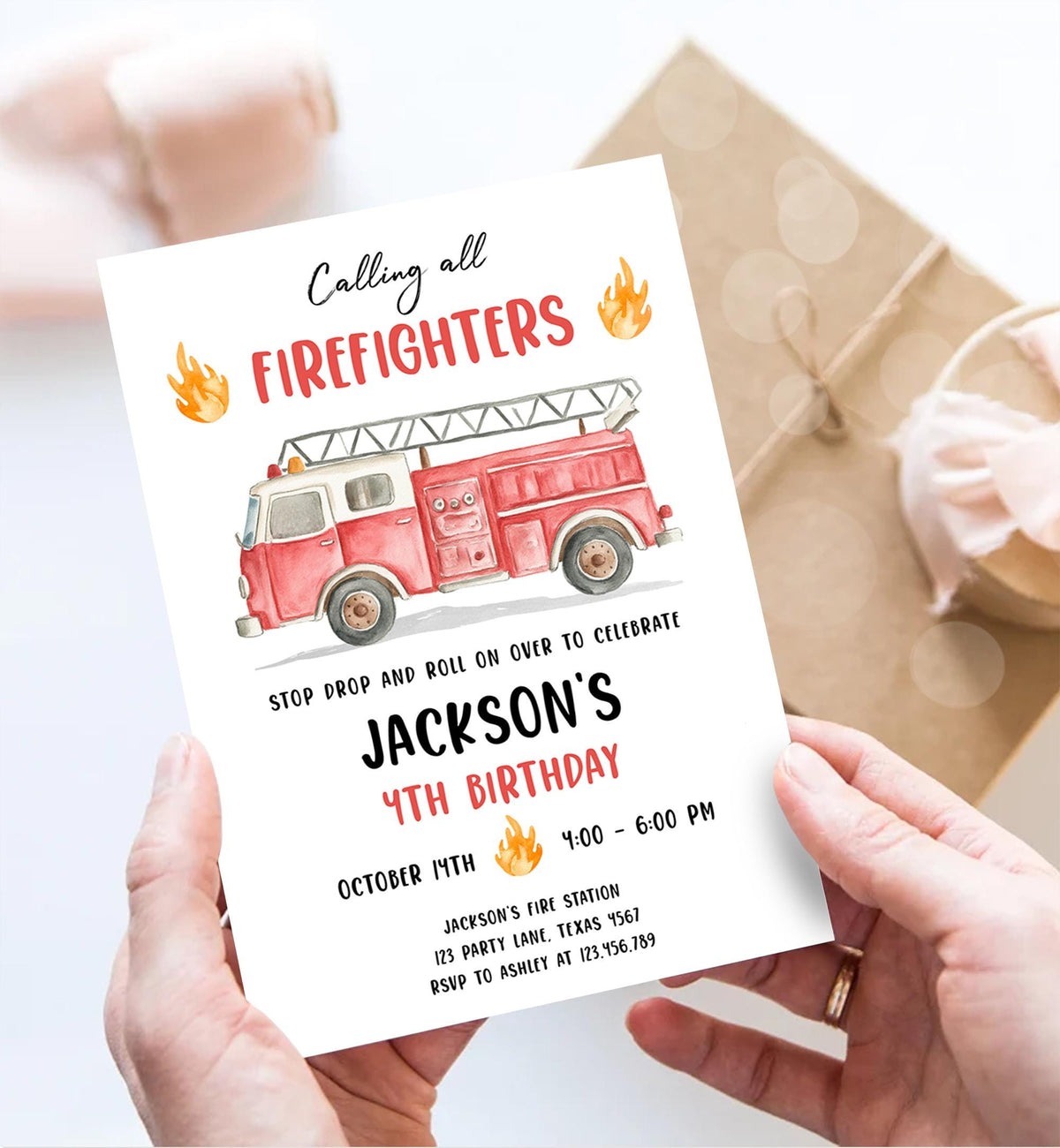 Editable Calling All Firefighters Birthday Invitation Firetruck Fire Truck Boy Birthday Party Digital Download Evite Template Printable 0564