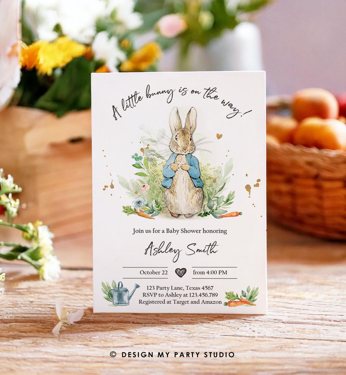 Classic Storybook Rabbit Baby Shower Invitation • Vintage Beatrix Potter Bunny Illustration • Editable Template Digital Evite Printable 0351