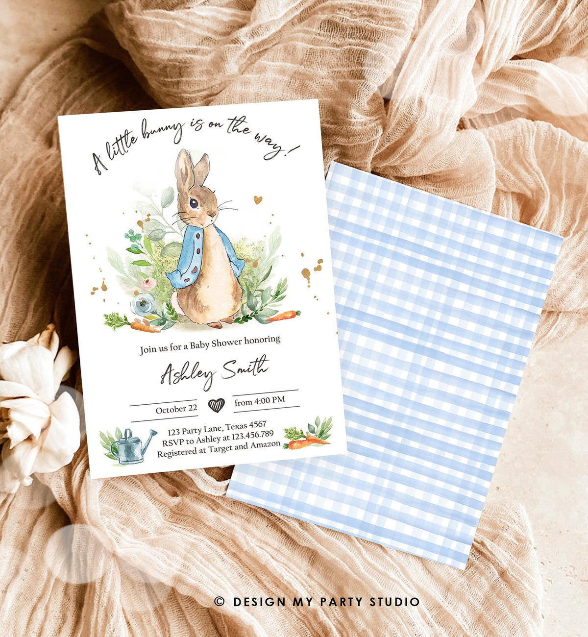 Classic Storybook Rabbit Baby Shower Invitation • Vintage Beatrix Potter Bunny Illustration • Editable Template Digital Evite Printable 0351