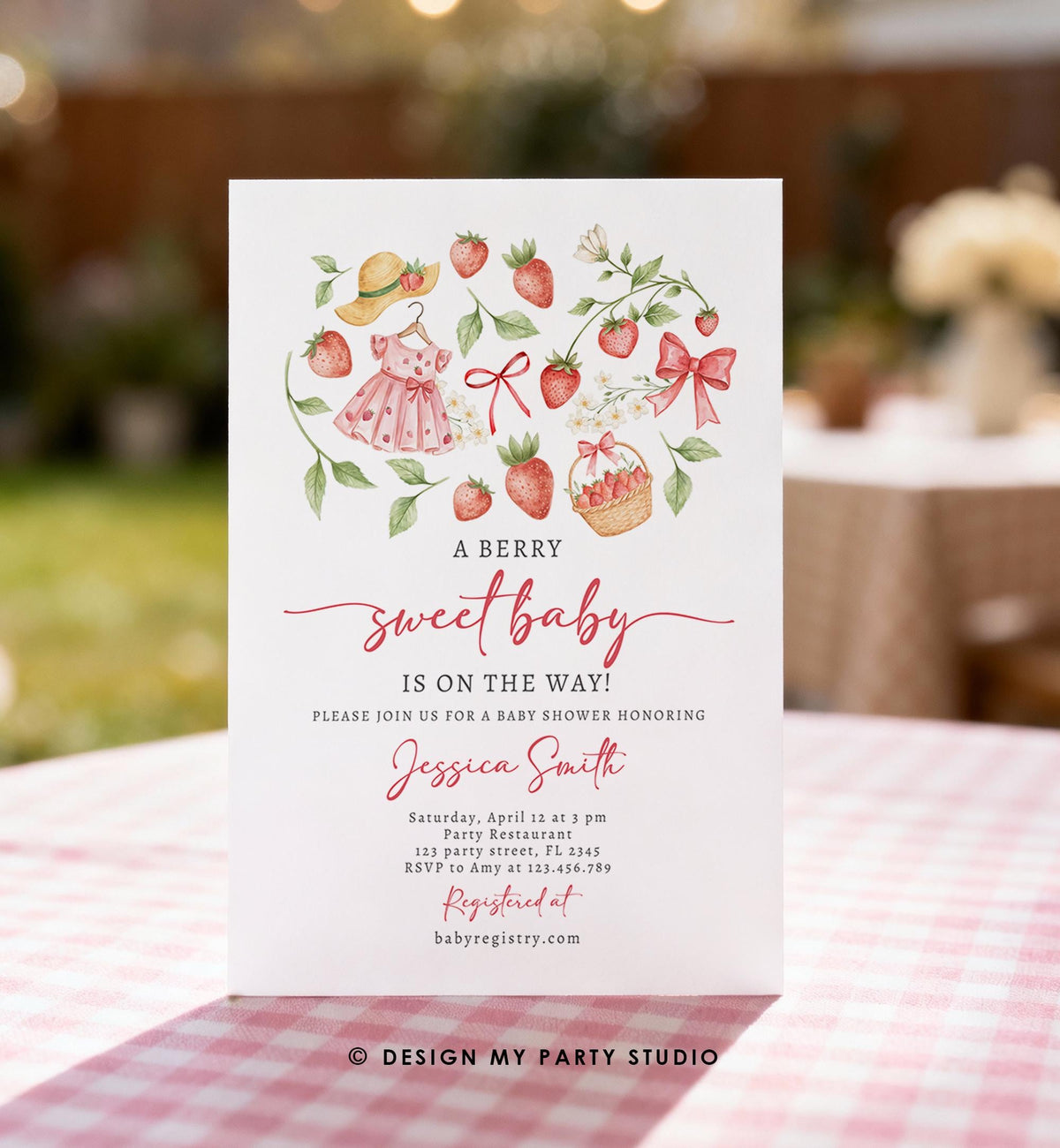 Editable Strawberry Baby Shower Invitation Cute Berry Sweet Baby Girl Strawberries Summer Digital Download Template Printable 0567
