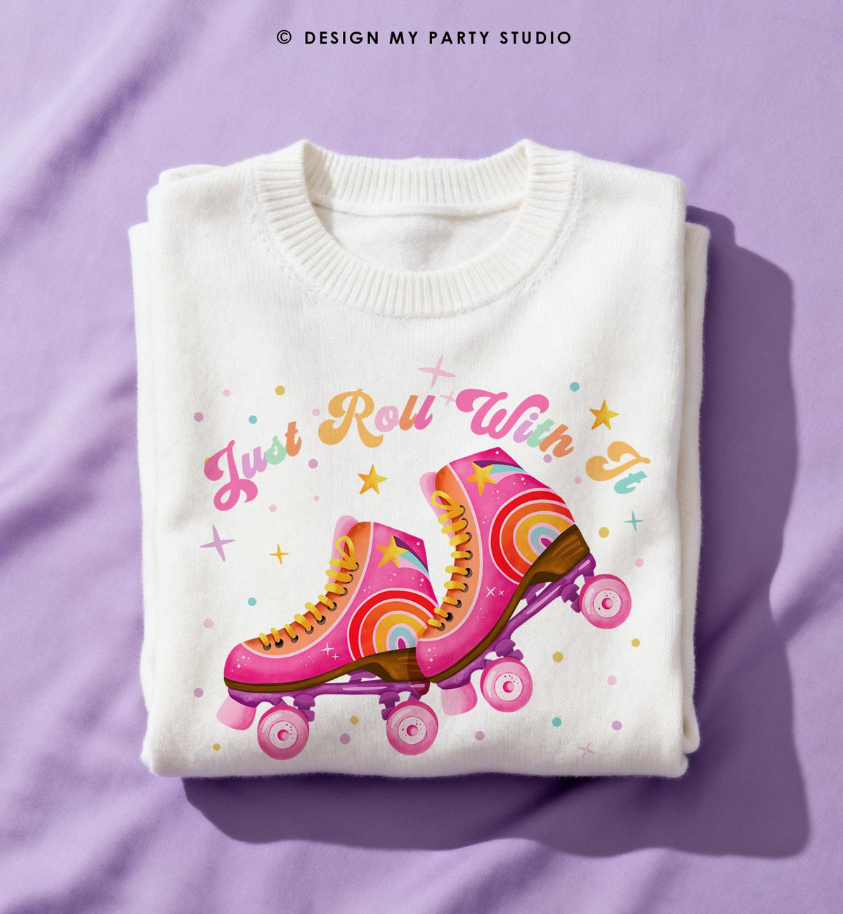 Roller Skating Just Roll With It Retro T-Shirt PNG for Sublimation Skating Lover Shirt Instant Download Digital Download File 0569