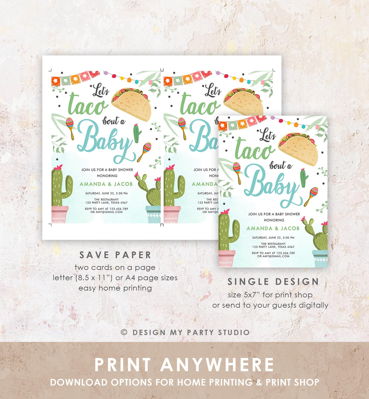 Editable Taco Bout a Baby Shower Invitation Boy Cactus Mexican Fiesta Baby Shower Taco Digital Download Evite Template Printable 0254