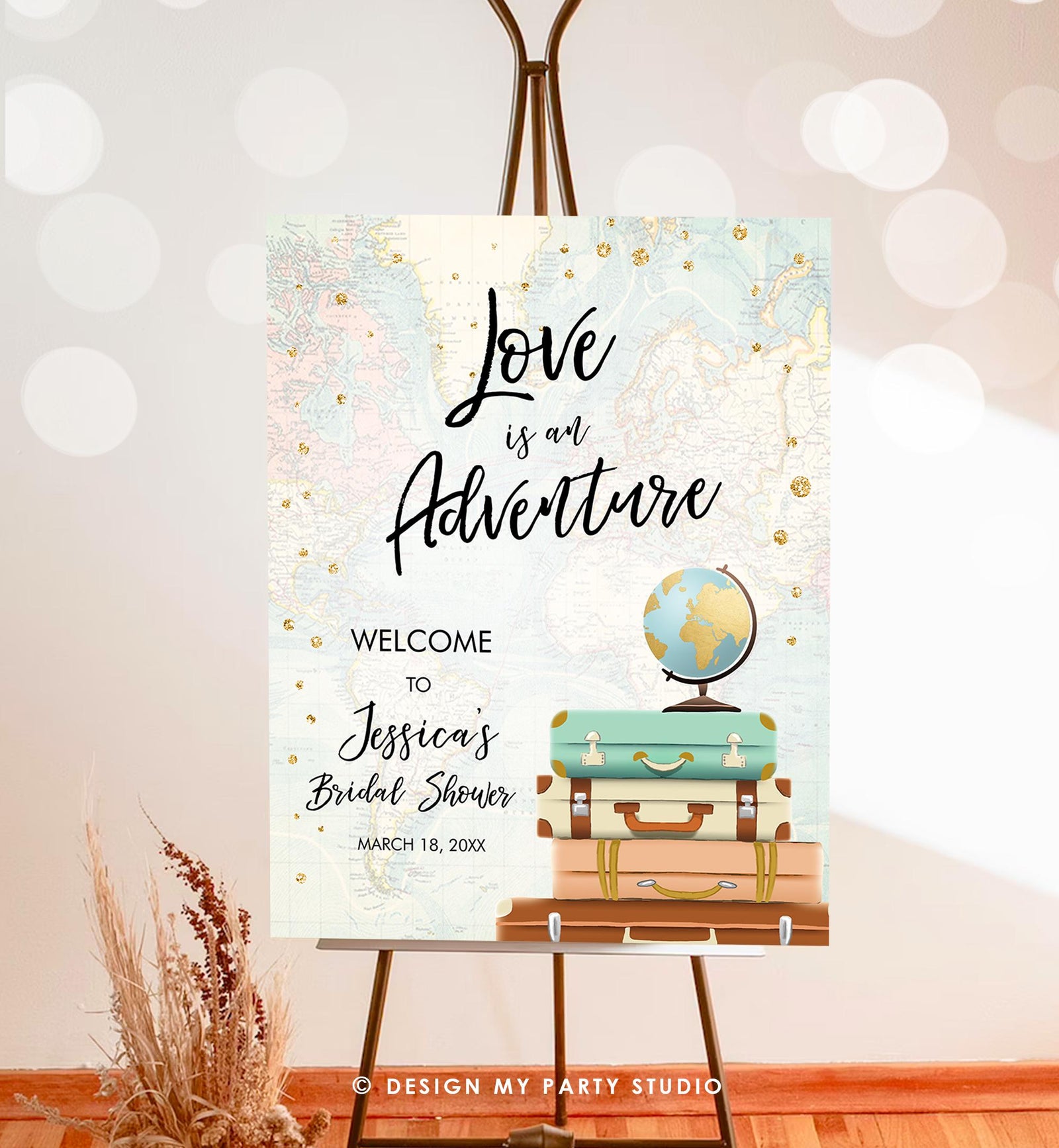 Editable Love is an Adventure Welcome Sign Bridal Shower Wedding Traveling Around the World Travel Decor Digital Template Printable 0263