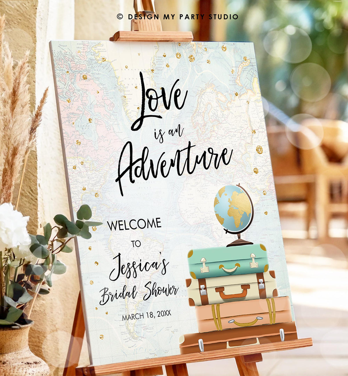 Editable Love is an Adventure Welcome Sign Bridal Shower Wedding Traveling Around the World Travel Decor Digital Template Printable 0263