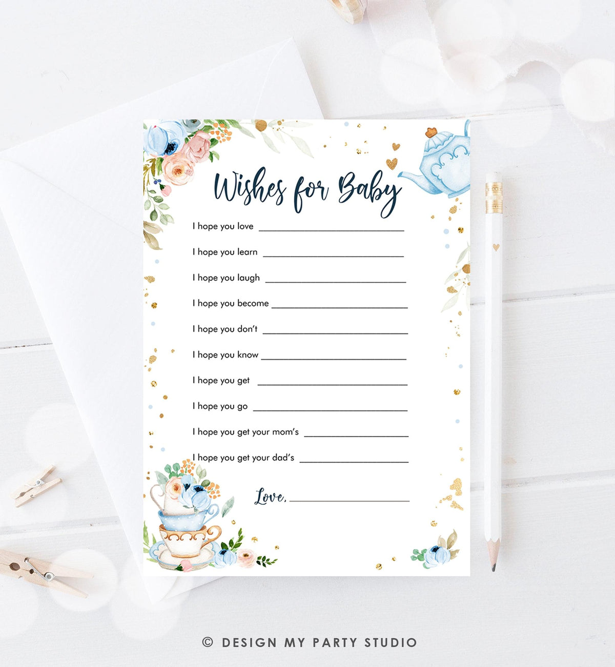 Editable Wishes for Baby Baby Shower Game Advice for Parents Tea Party Baby is Brewing Game Shower Activity Digital Template Printable 0349